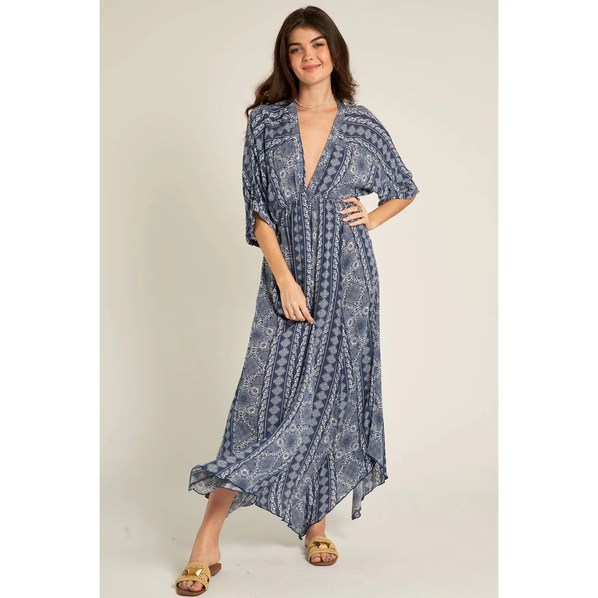 Printed Stripe Kimono Sleeve Maxi Dress [Available in Small and Large Only] - Image 4