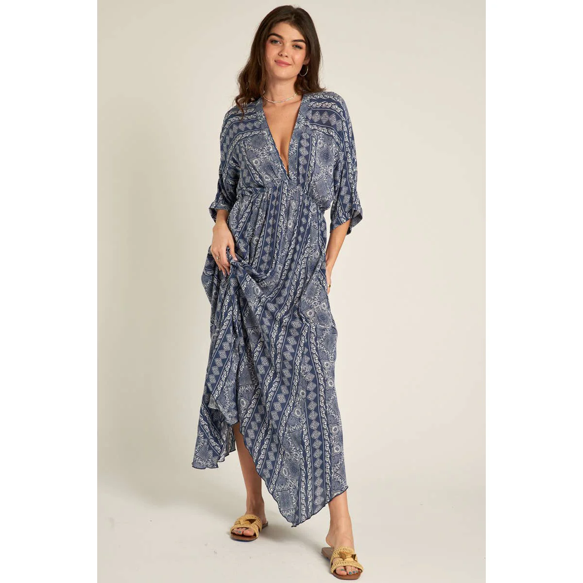 Printed Stripe Kimono Sleeve Maxi Dress [Available in Small and Large Only] - Image 5