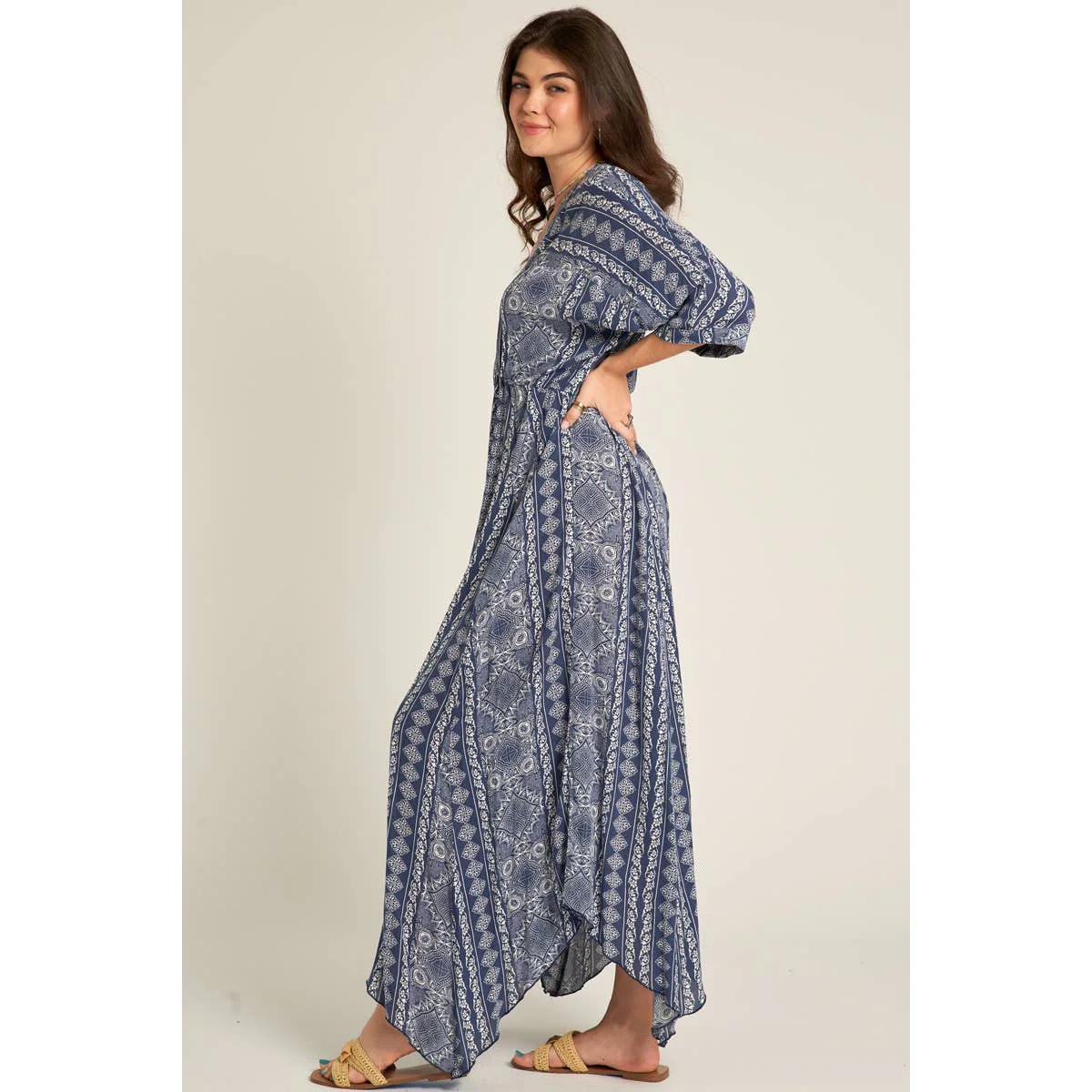 Printed Stripe Kimono Sleeve Maxi Dress [Available in Small and Large Only] - Image 6