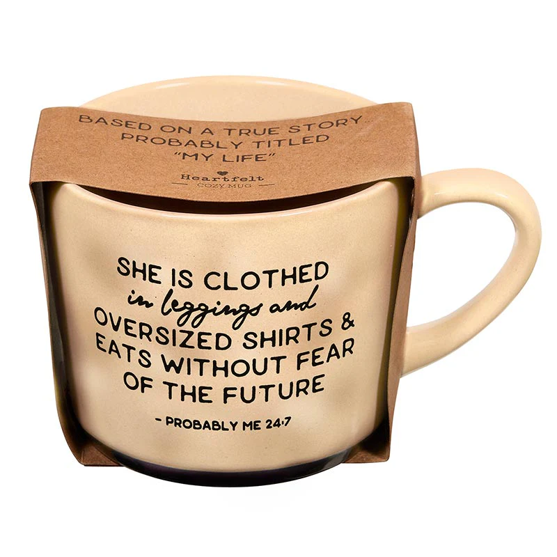 She Is Clothed In Leggings & Eats Without Fear Of The Future Mug | Stoneware Coffee Tea Mug | 15oz. - Image 3