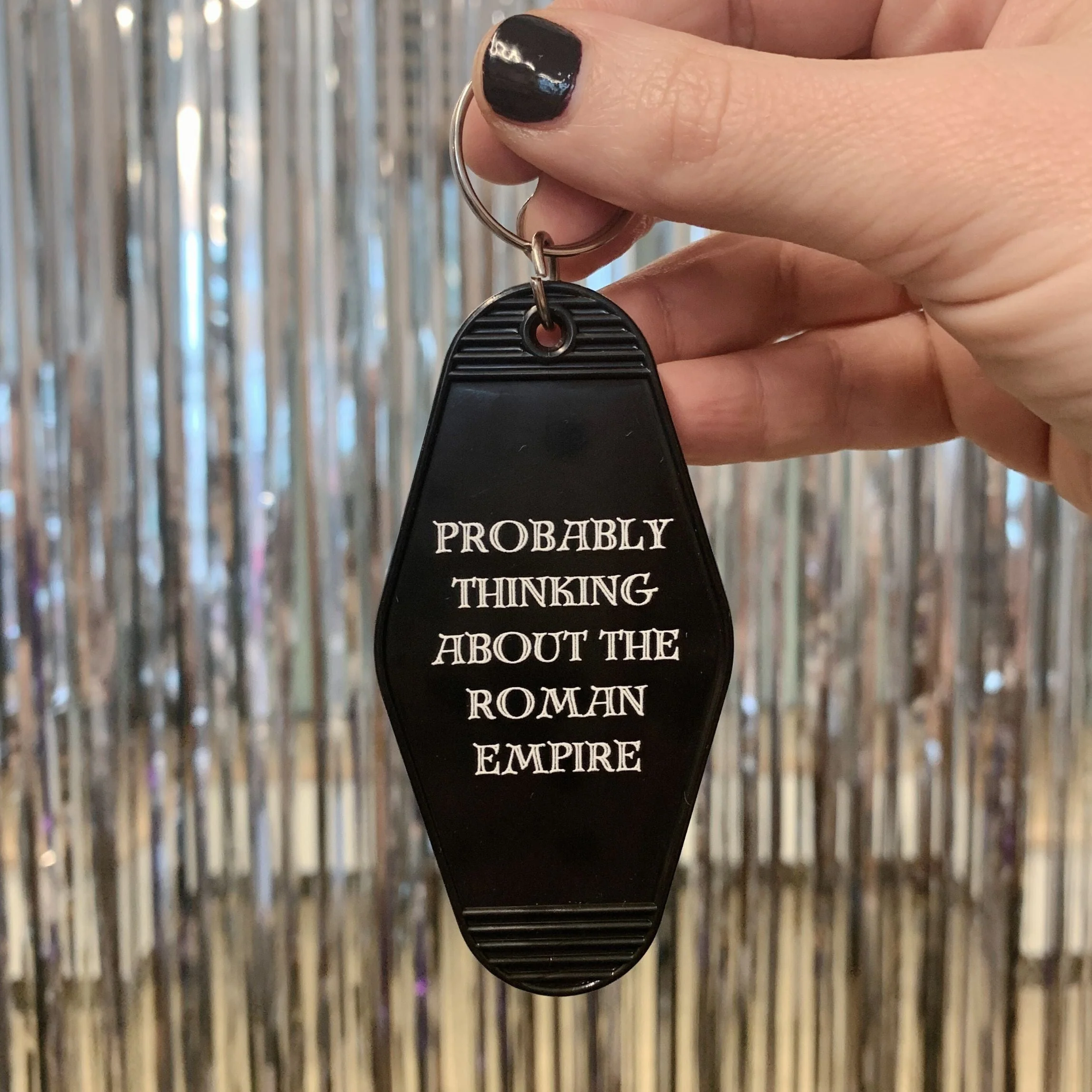 Probably Thinking About the Roman Empire Motel Style Keychain in Black - Image 3