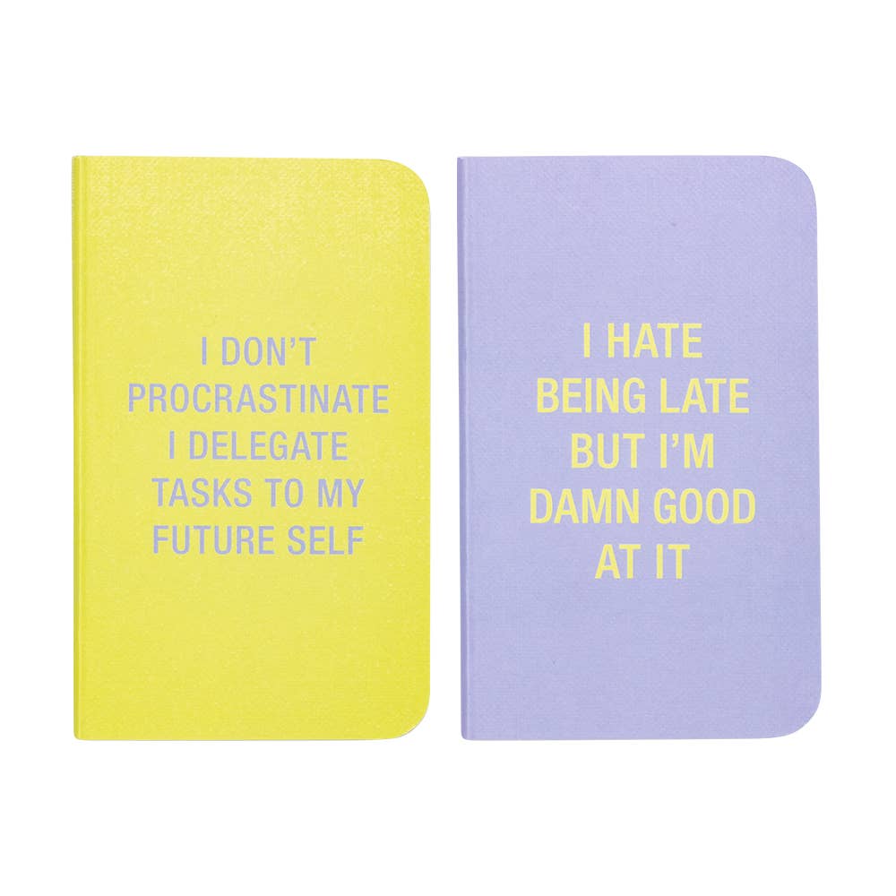 I Don't Procrastinate / I Hate Being Late Note Book Set in Yellow and Lilac - Image 3