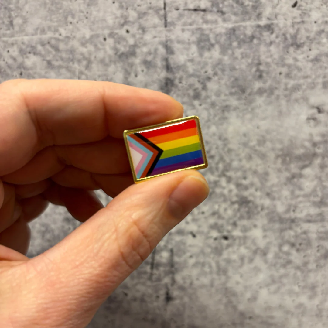 Progress Pride Flag Pin | LGBTQ Rainbow Flag Gold and Enamel Pin Brooch - Image 7