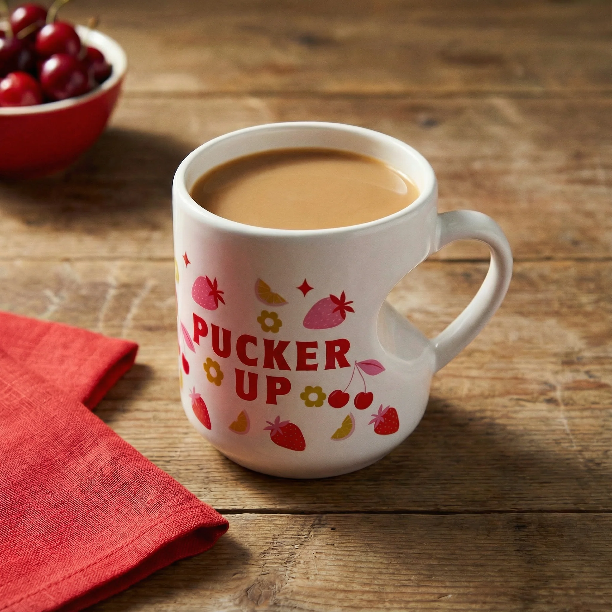 Romance Pucker Up Heart Shaped Handle Mug | Stoneware Tea Coffee Cup | 12oz - Image 2