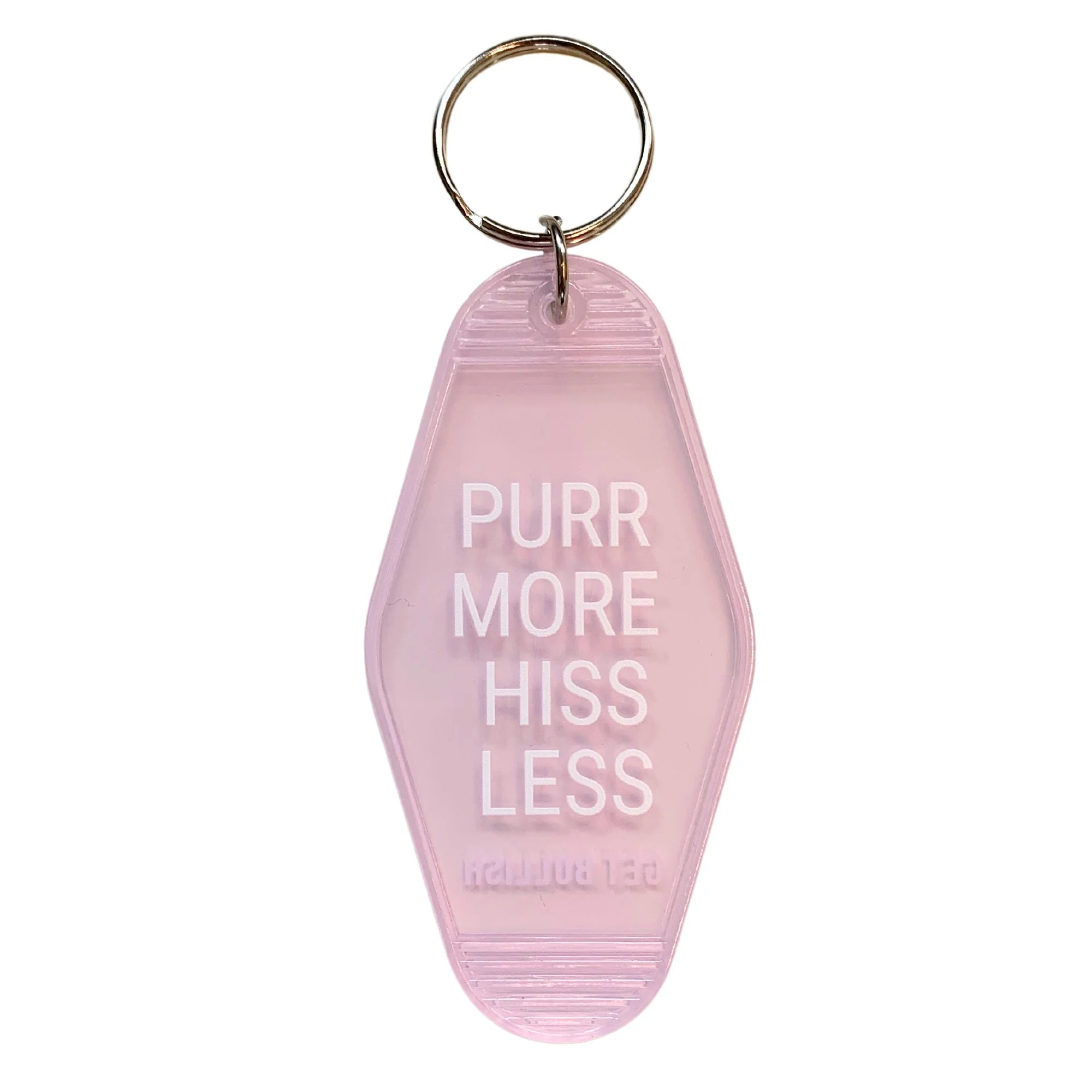 Purr More Hiss Less Motel Style Keychain in Pink Translucent - Image 4