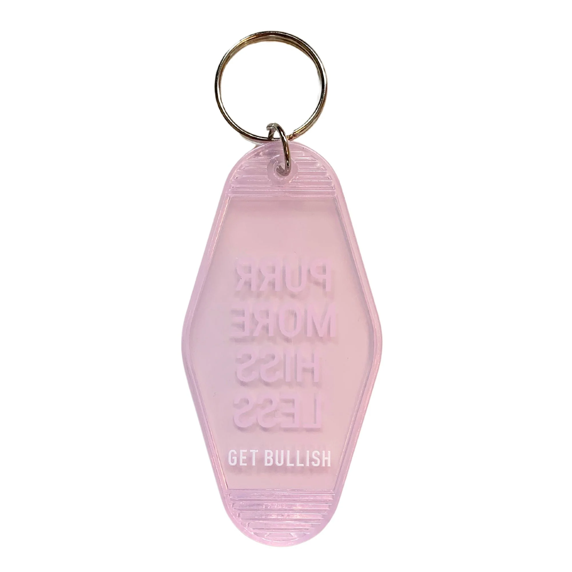 Purr More Hiss Less Motel Style Keychain in Pink Translucent - Image 5