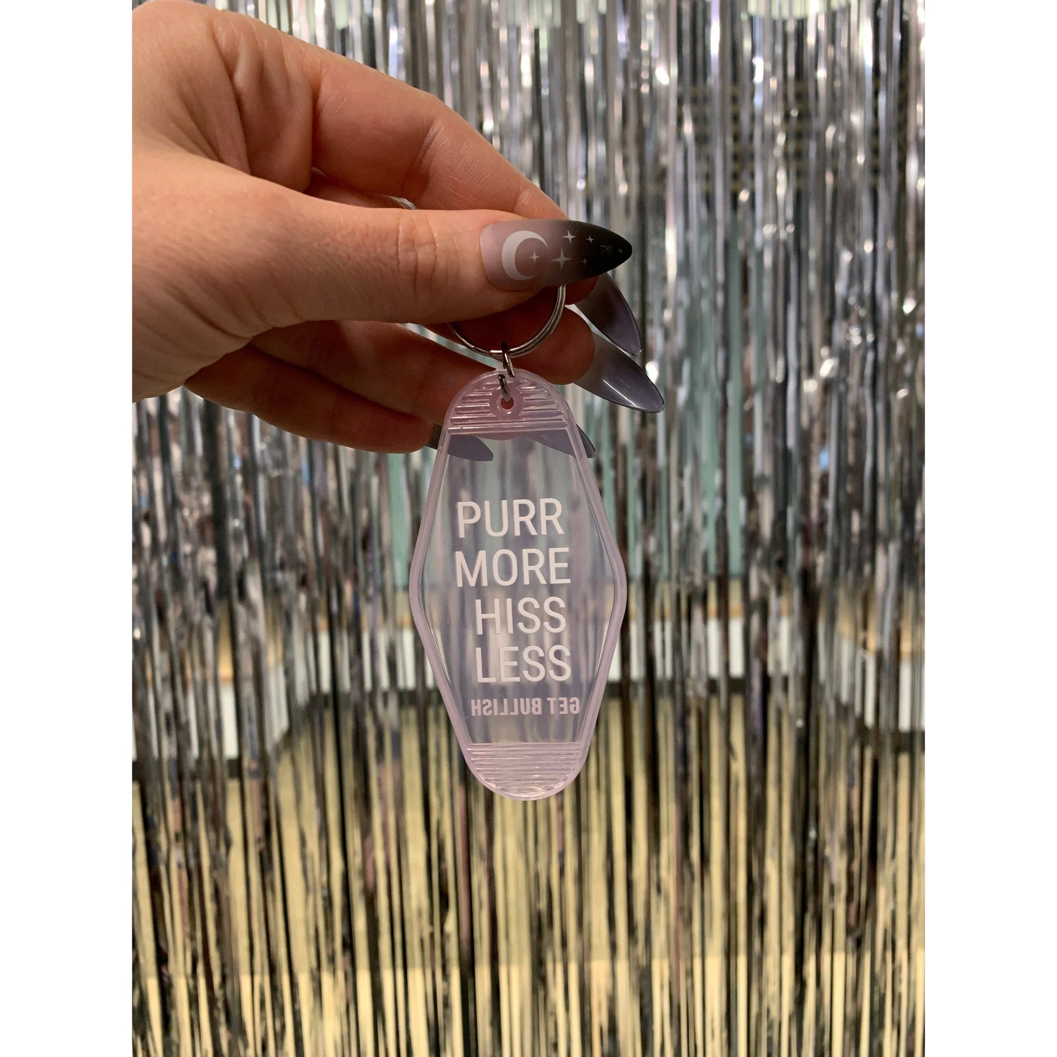 Purr More Hiss Less Motel Style Keychain in Pink Translucent - Image 7