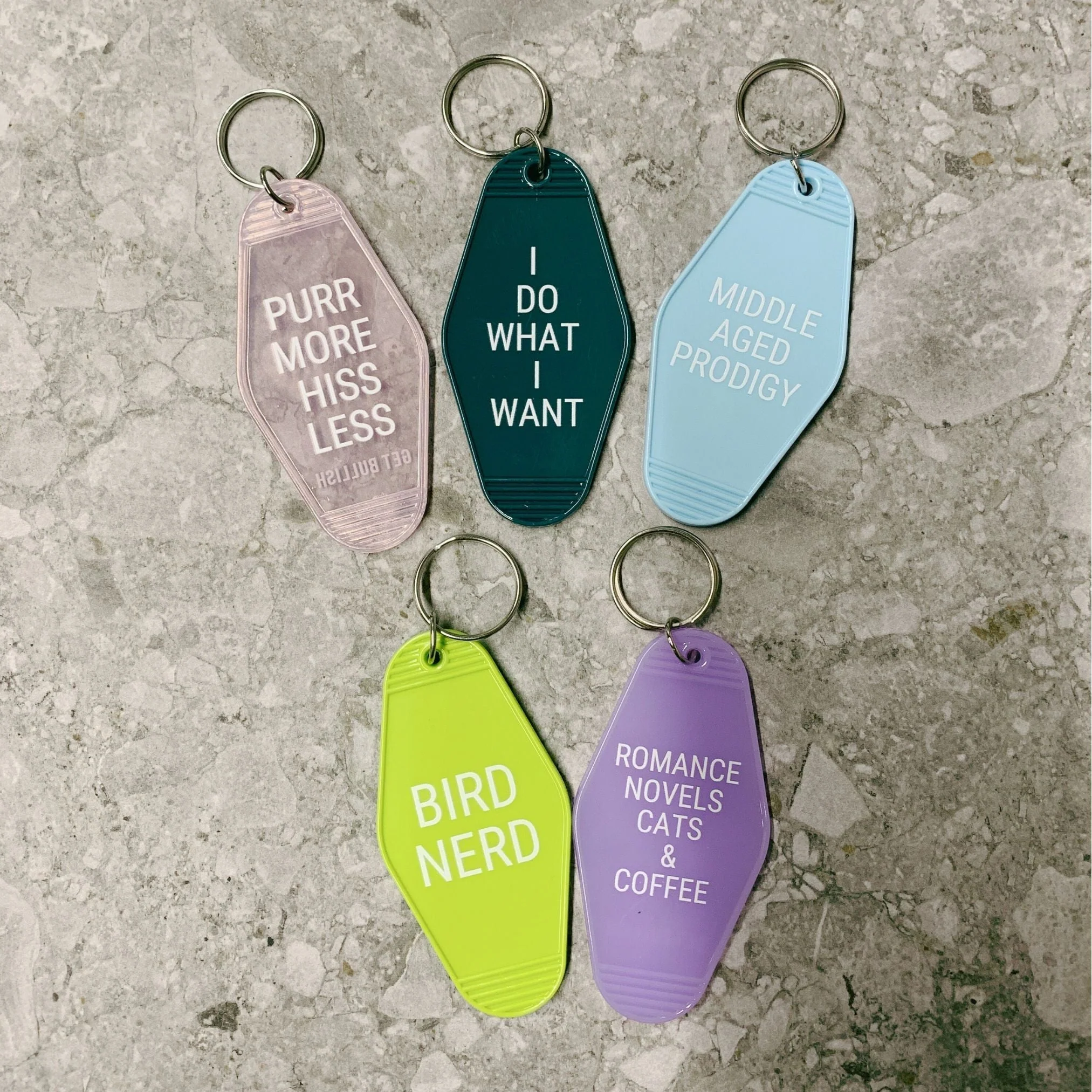 Purr More Hiss Less Motel Style Keychain in Pink Translucent - Image 9