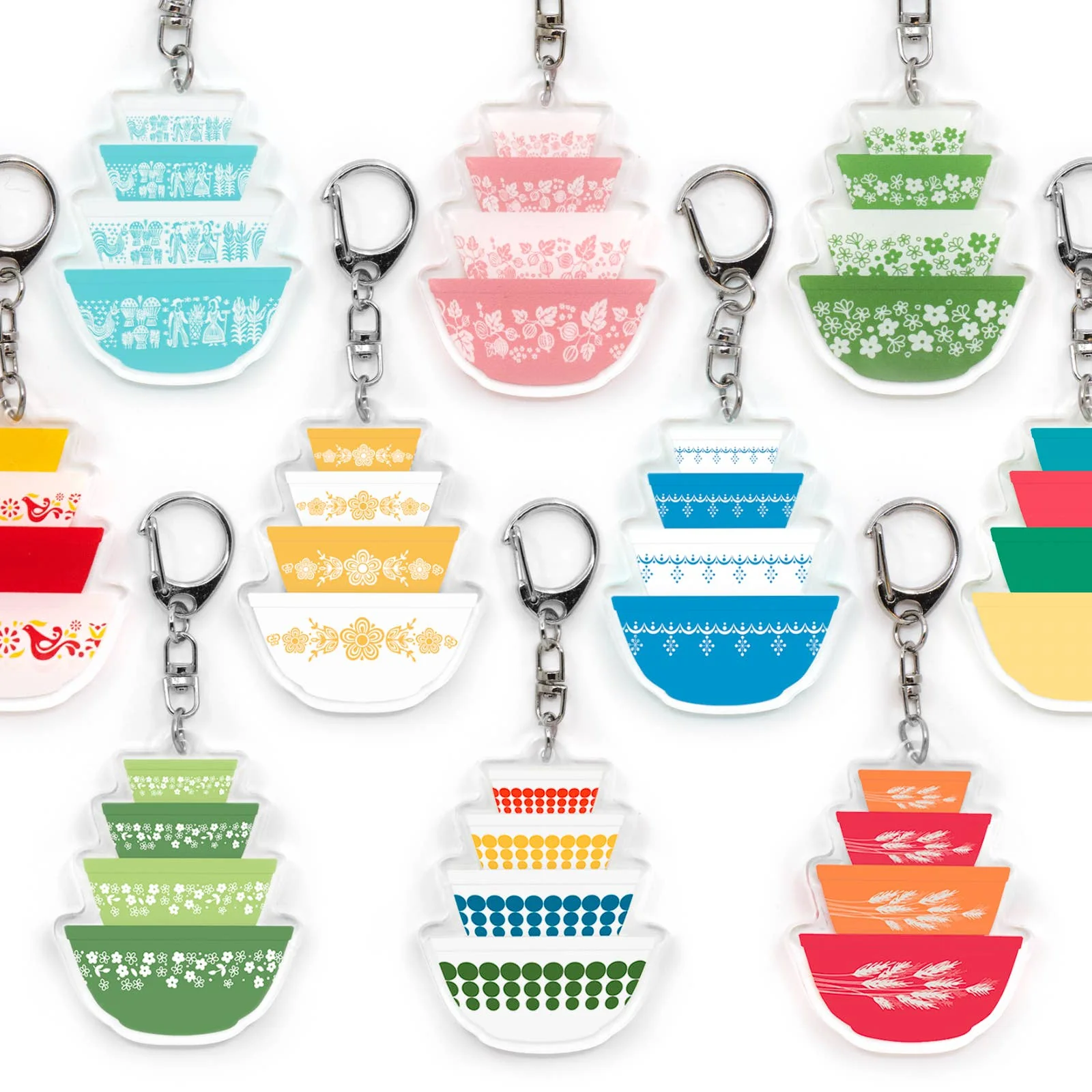 Pyrex-Inspired Mixing Bowl Keychain | Retro Acrylic Keyring for Collectors - Image 2