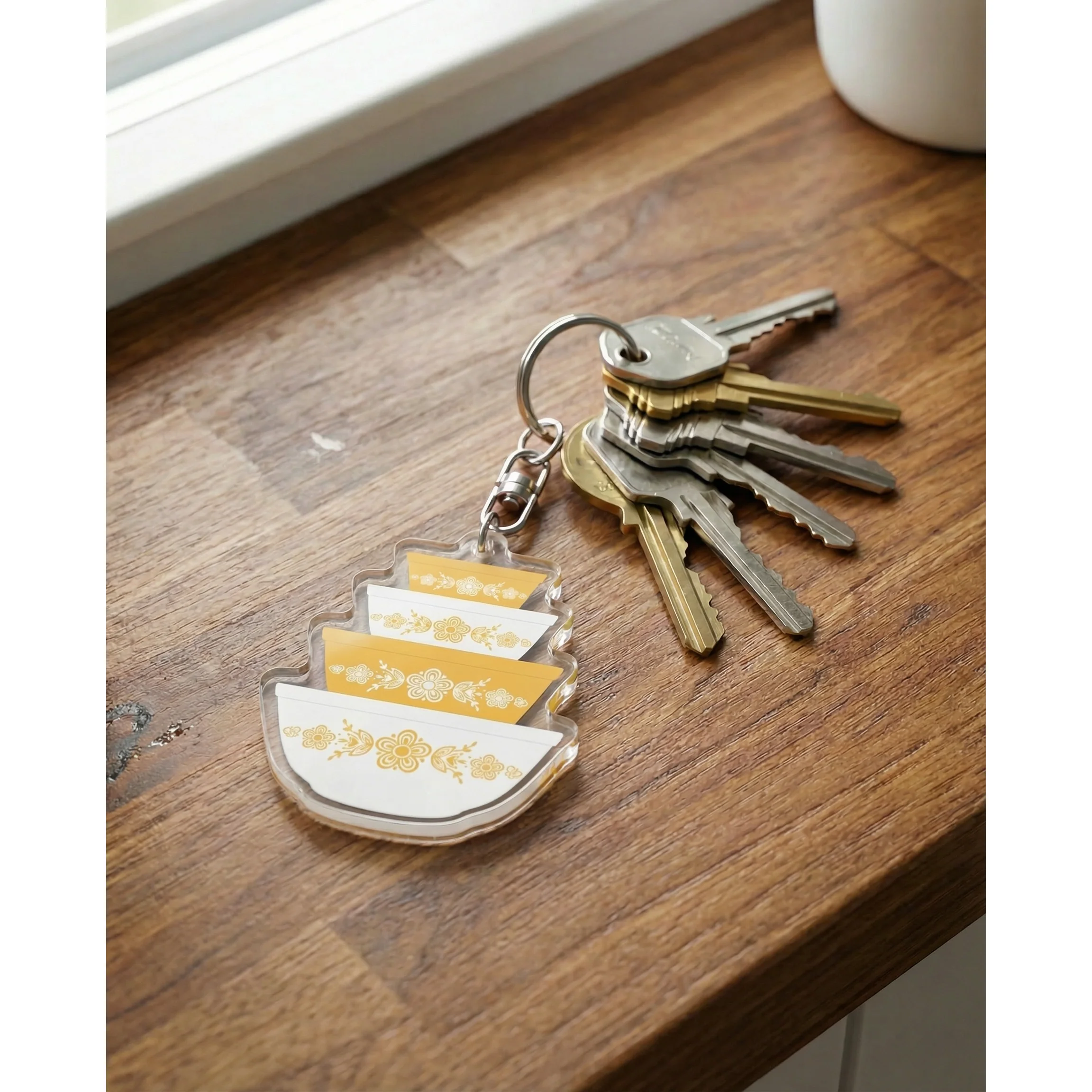 Pyrex-Inspired Mixing Bowl Keychain | Retro Acrylic Keyring for Collectors - Image 3