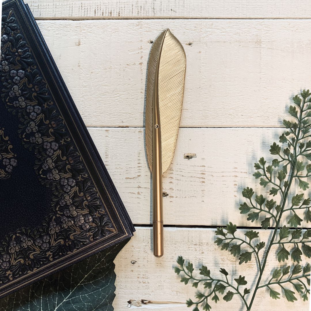 Quill Shaped Pen in Gold or Silver | Book Lover Faux Feather Pen - Image 6