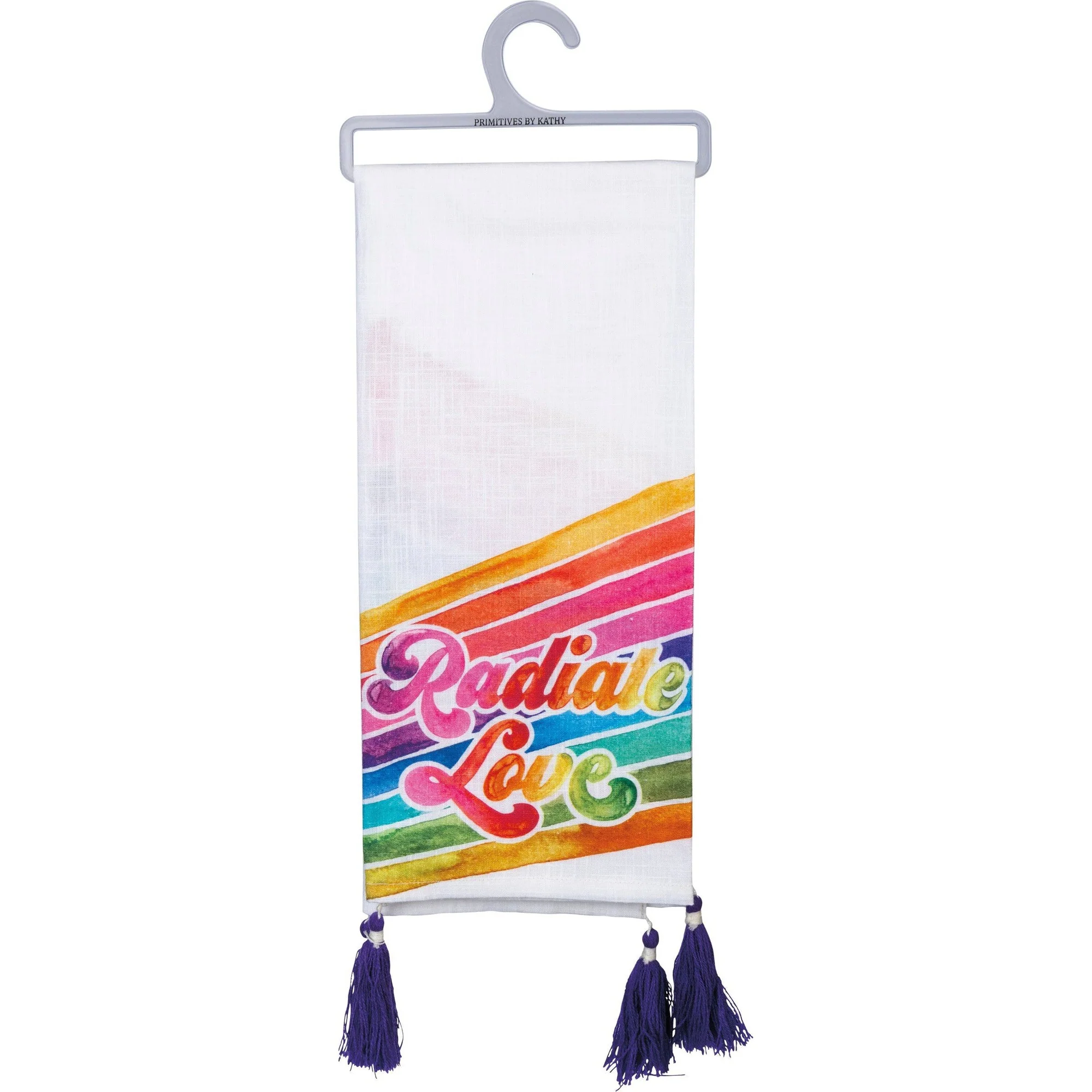 Radiate Love Rainbow Dish Cloth Towel | '70s-'80s Retro Design with Tassels - Image 2