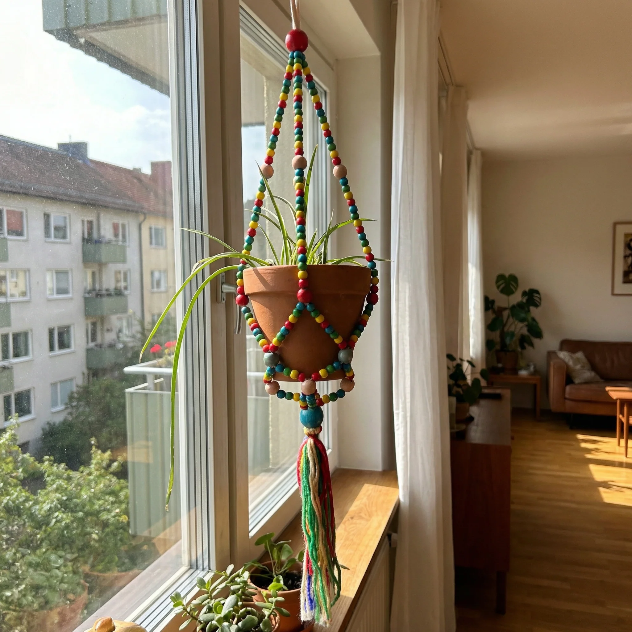 Rainbow Macrame Plant Holder | Bohemian Decorative Hanging Flowerpot Holder - Image 2