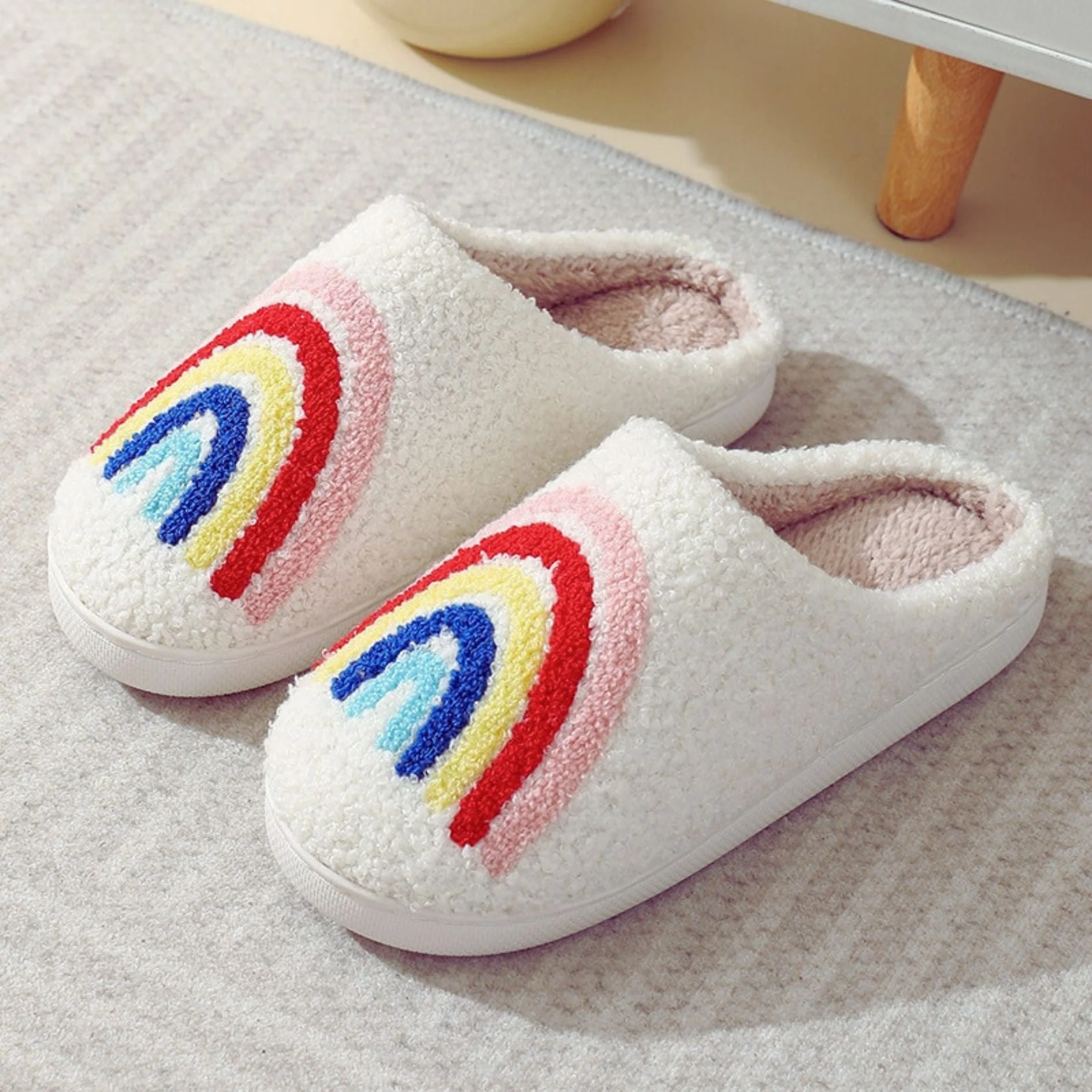 Rainbow Plush Cozy Women's Slippers [Size 8 Remaining] - Image 3