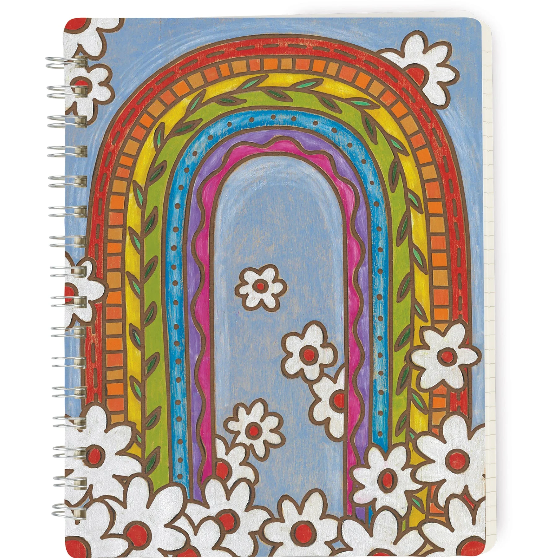 Rainbow Spiral Notebook | Double-sided 120 Lined Pages Wood Burned Art Style Journal - Image 2
