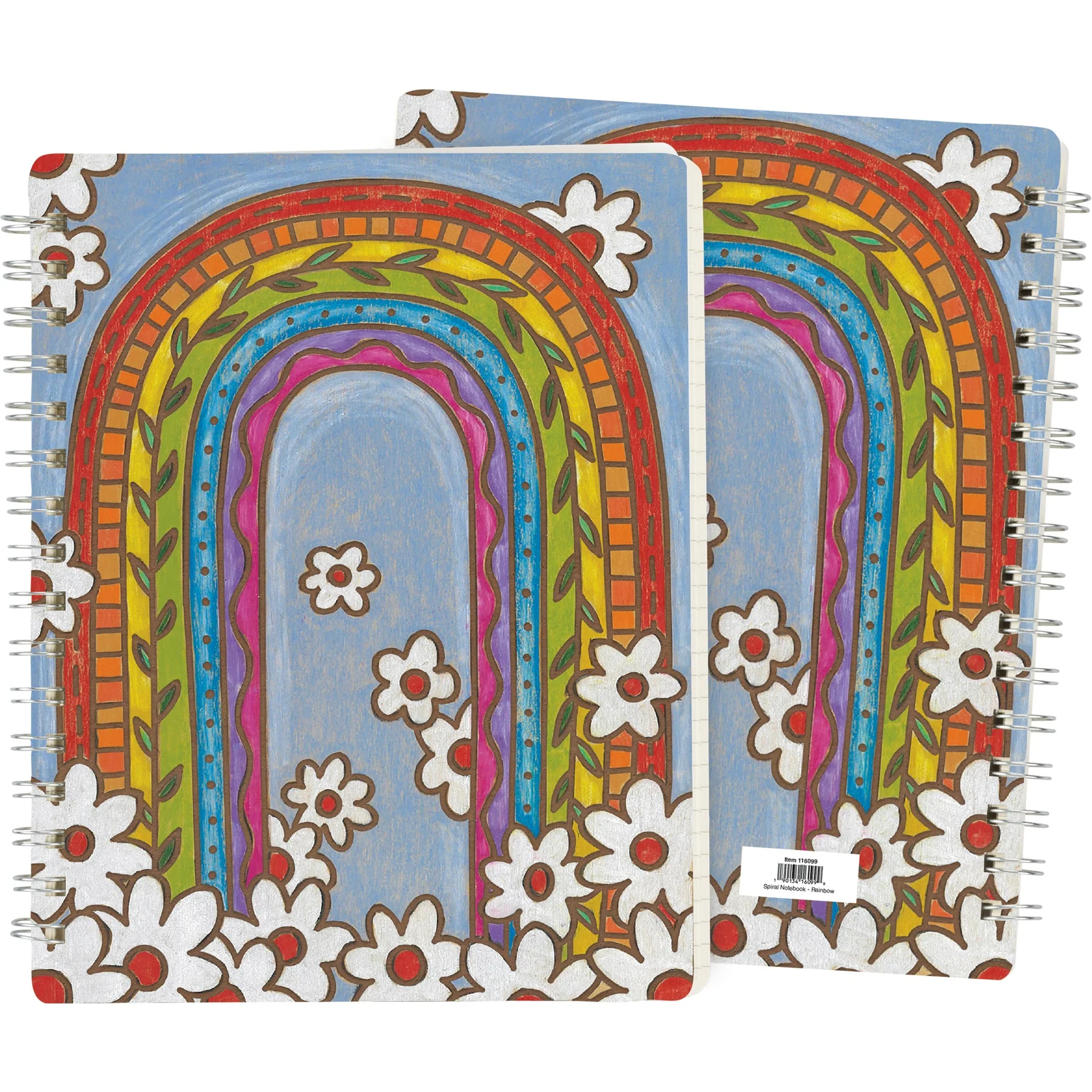 Rainbow Spiral Notebook | Double-sided 120 Lined Pages Wood Burned Art Style Journal - Image 3