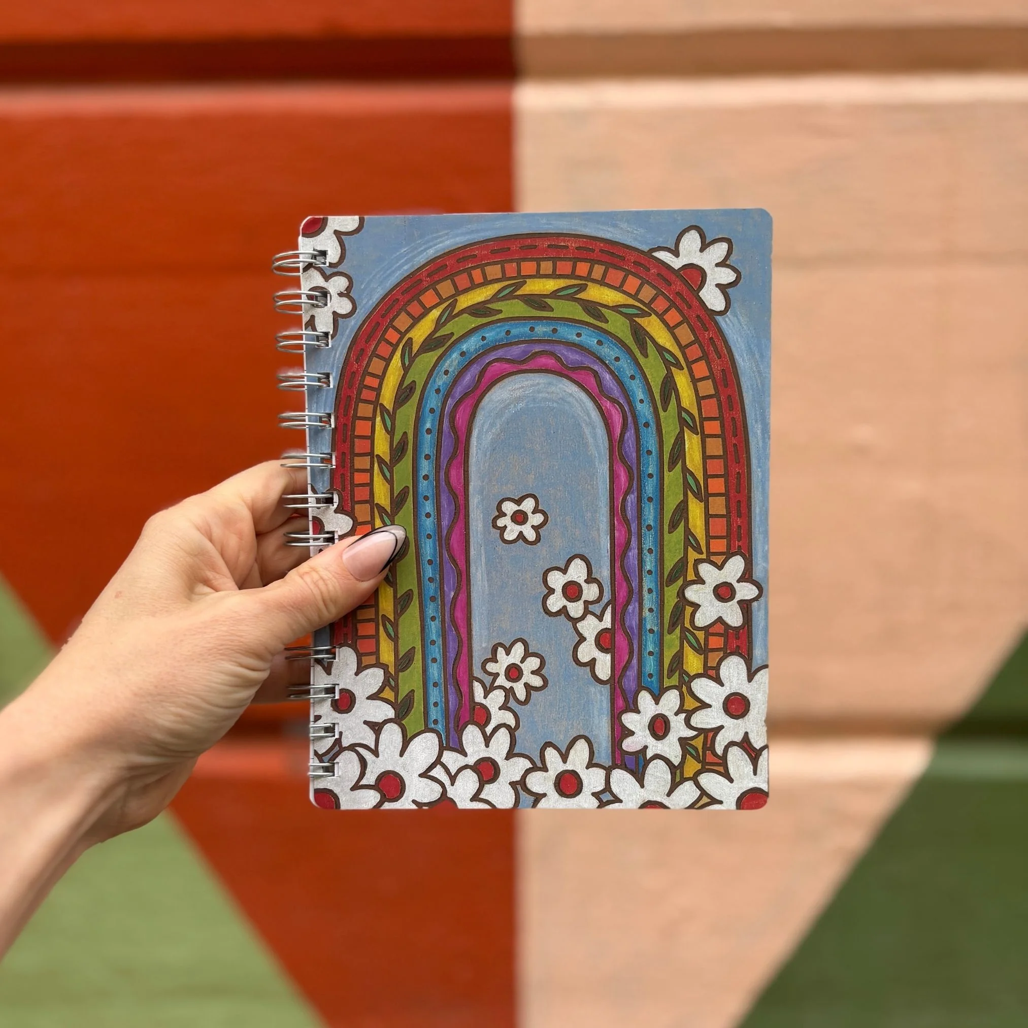 Rainbow Spiral Notebook | Double-sided 120 Lined Pages Wood Burned Art Style Journal - Image 4