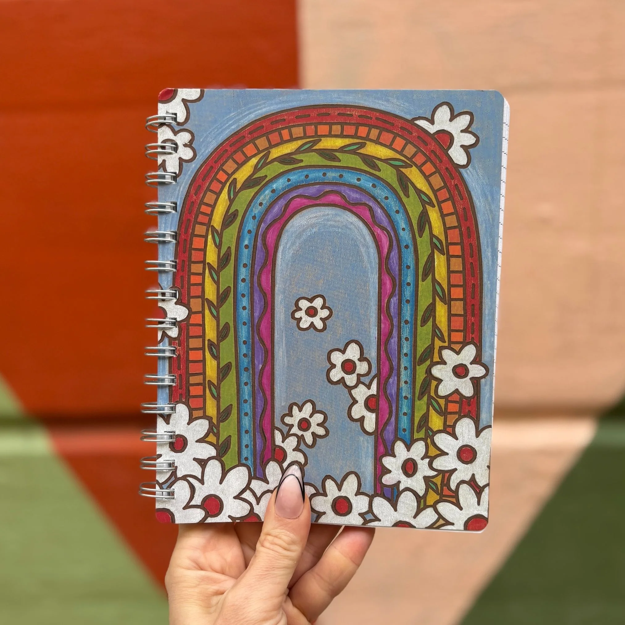 Rainbow Spiral Notebook | Double-sided 120 Lined Pages Wood Burned Art Style Journal - Image 6