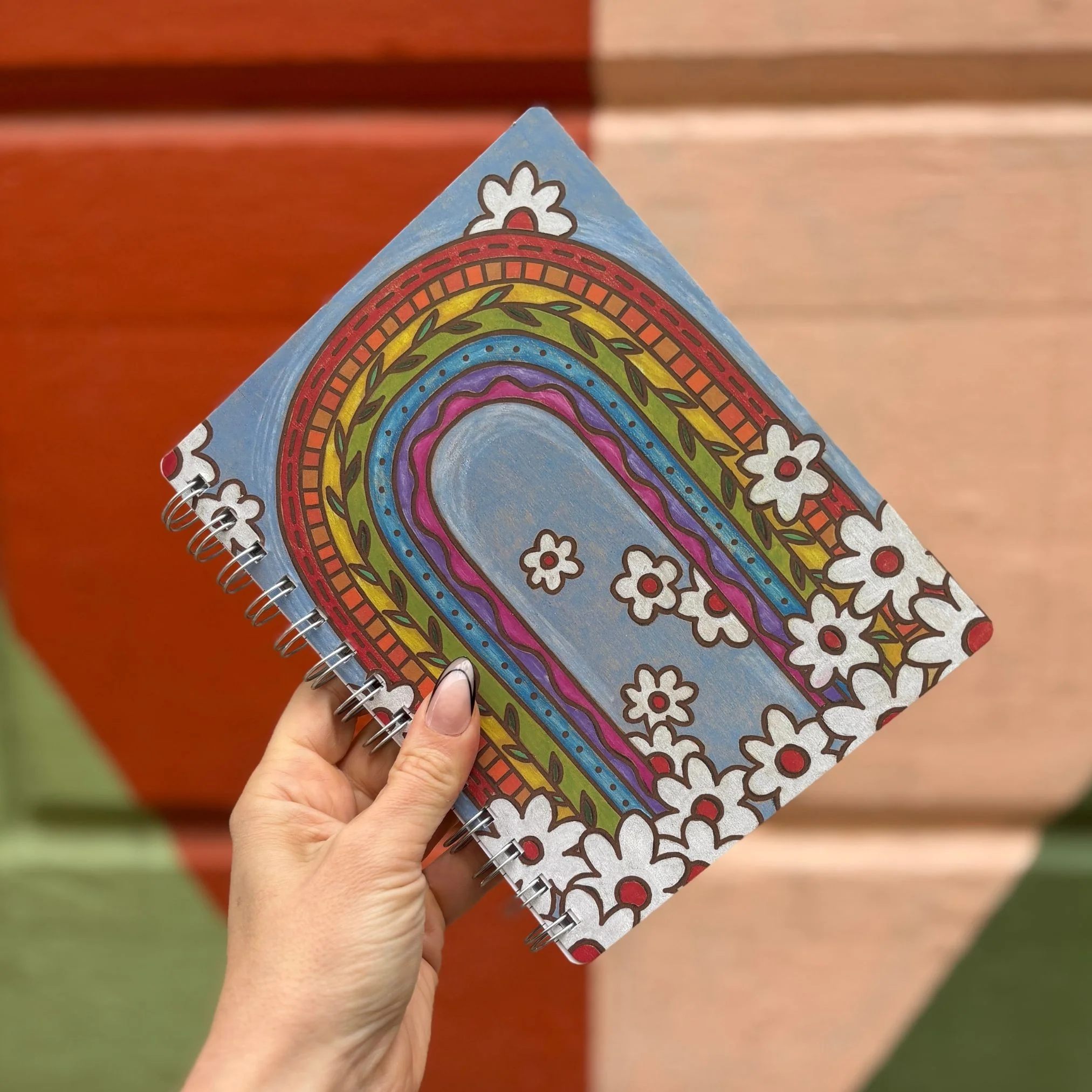 Rainbow Spiral Notebook | Double-sided 120 Lined Pages Wood Burned Art Style Journal - Image 7