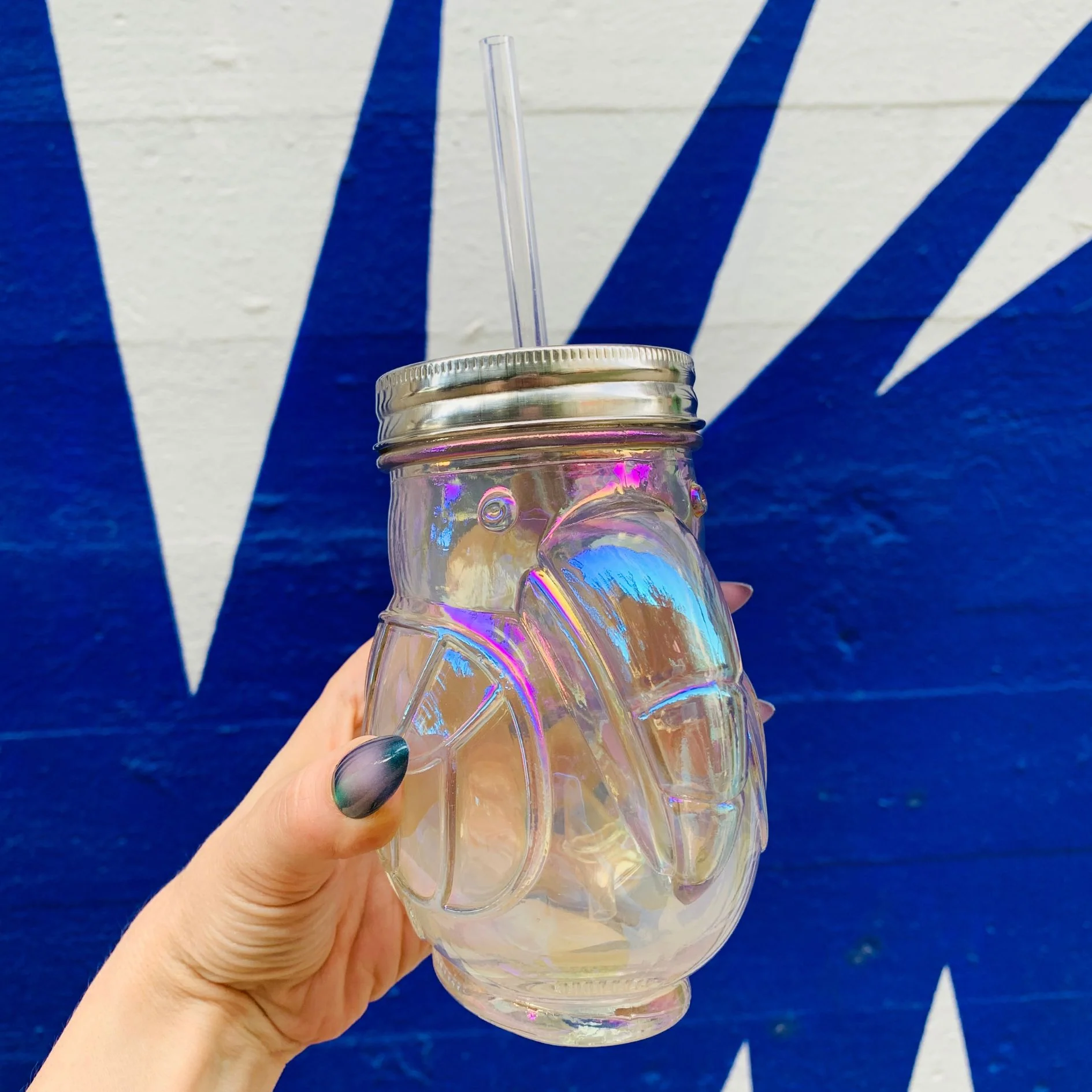 Rainbow Toucan Shaped Sipper | Iridescent Glass | Cocktail or Wine Glass with Straw for Indoors or Outdoors - Image 3