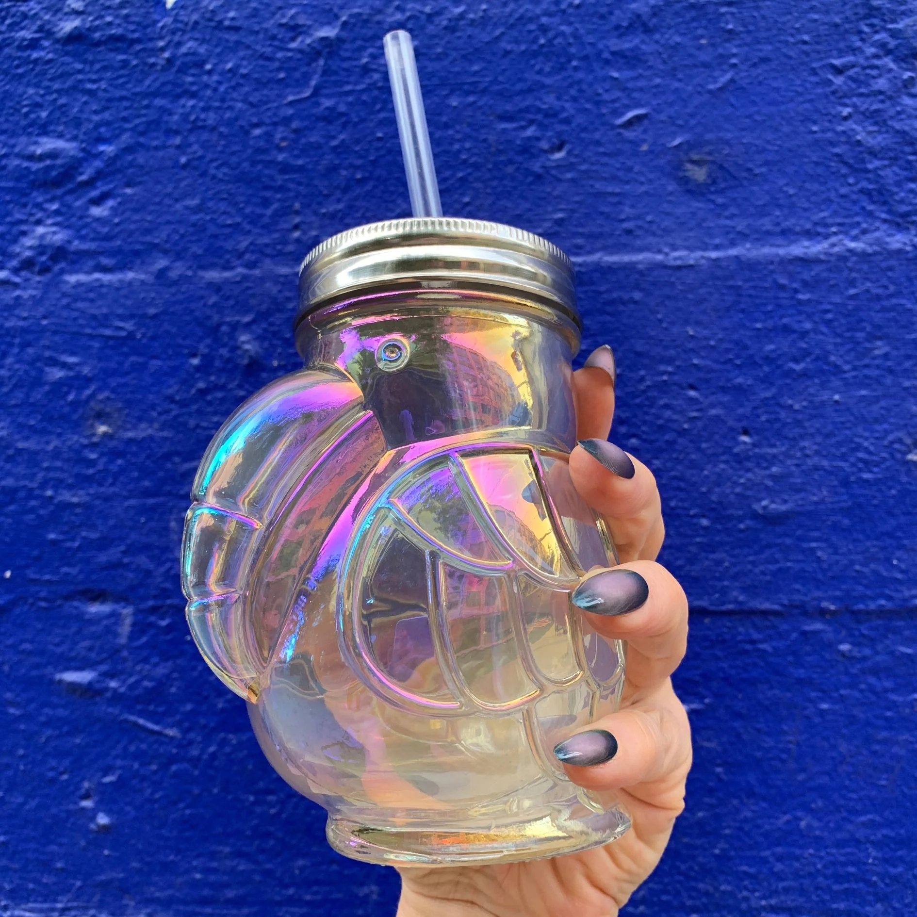Rainbow Toucan Shaped Sipper | Iridescent Glass | Cocktail or Wine Glass with Straw for Indoors or Outdoors - Image 4