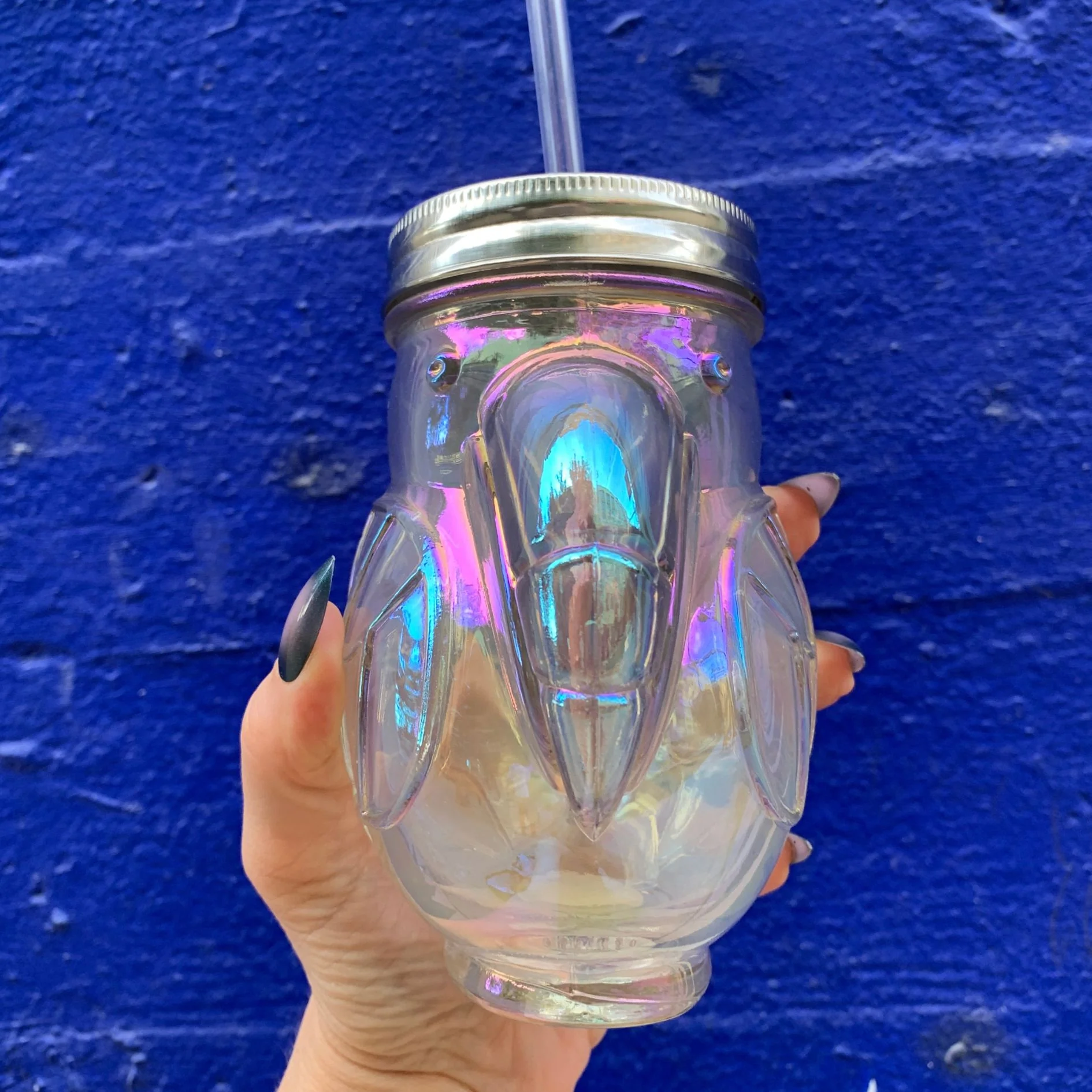 Rainbow Toucan Shaped Sipper | Iridescent Glass | Cocktail or Wine Glass with Straw for Indoors or Outdoors - Image 5