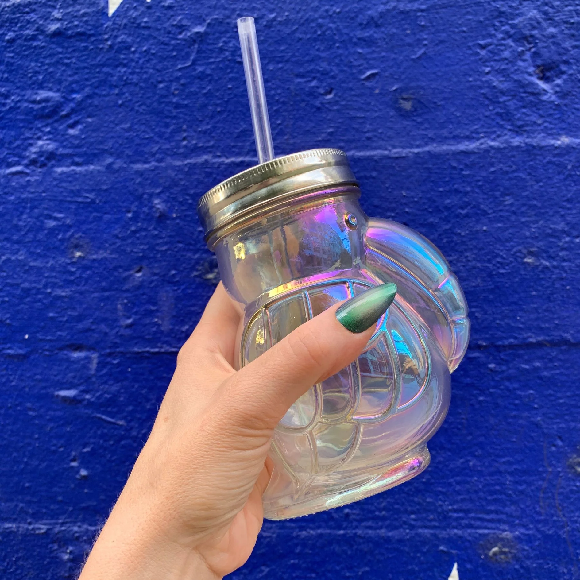 Rainbow Toucan Shaped Sipper | Iridescent Glass | Cocktail or Wine Glass with Straw for Indoors or Outdoors - Image 6