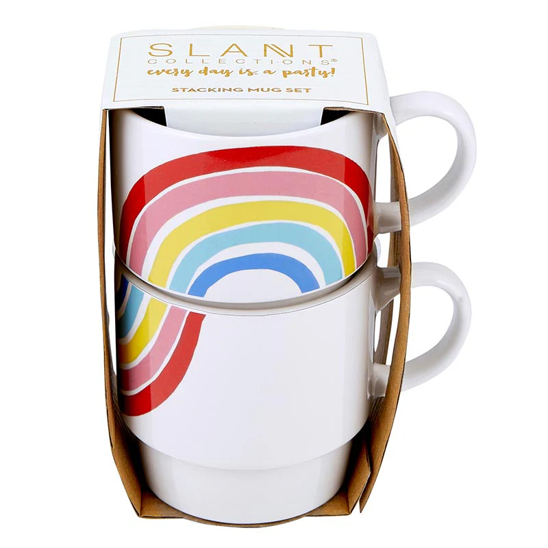 Set of 2 Rainbow Stacking Mugs | Ceramic Mug Set - Image 2
