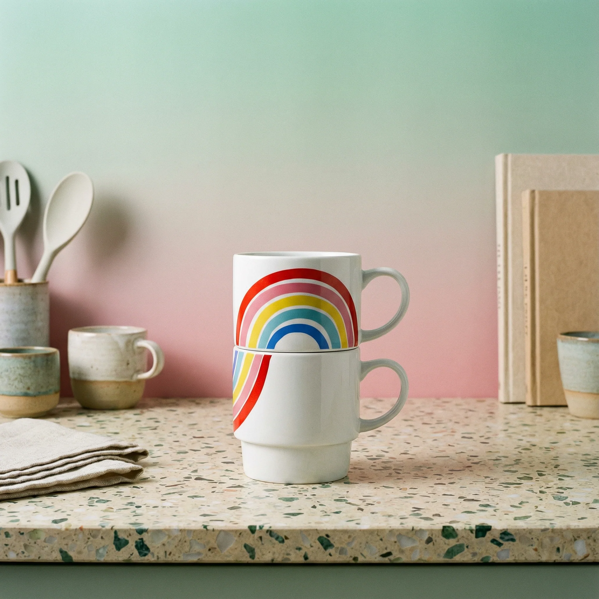 Set of 2 Rainbow Stacking Mugs | Ceramic Mug Set - Image 3