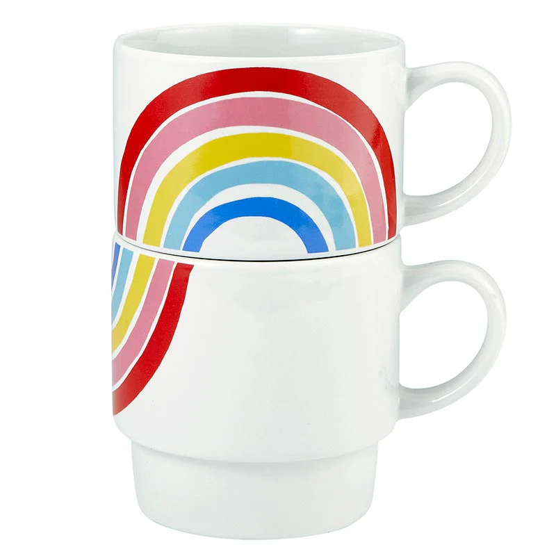 Set of 2 Rainbow Stacking Mugs | Ceramic Mug Set - Image 4