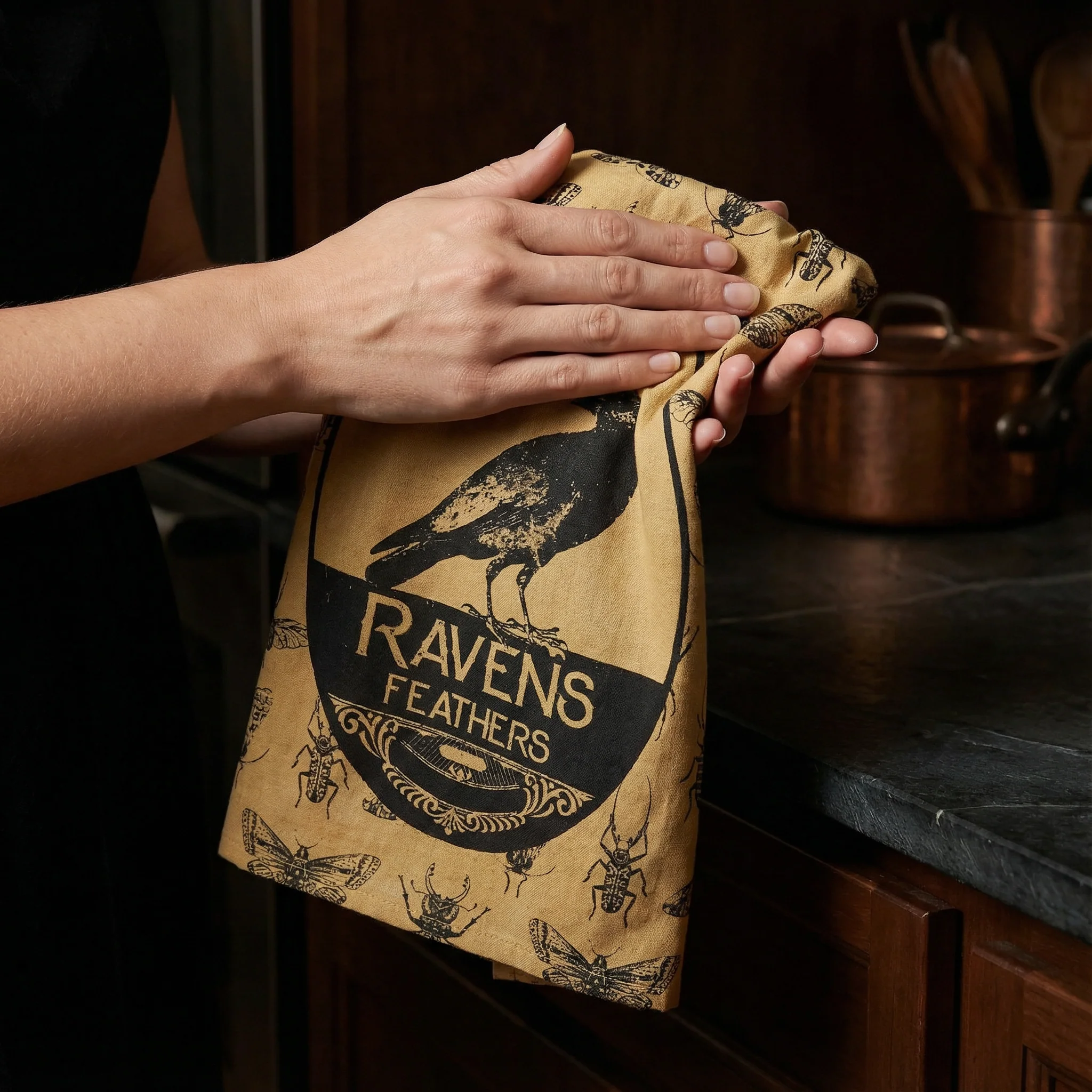 Pure 100% Alchemy Grade Ravens Feathers Cotton Kitchen Towel | Halloween Themed Hand Tea Dish Cloth | 28" x 28" - Image 6