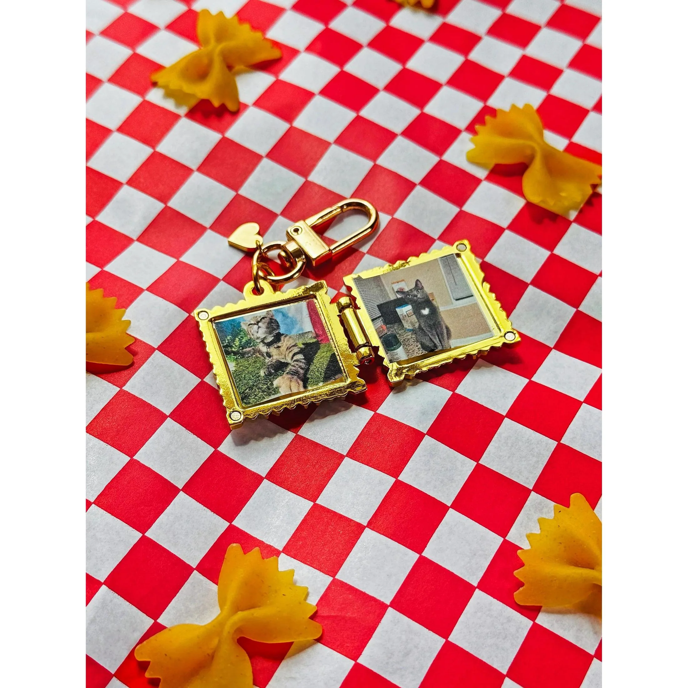 Ravioli Locket Keychain | Tiny Pasta Key Holder in Gold Plated - Image 10