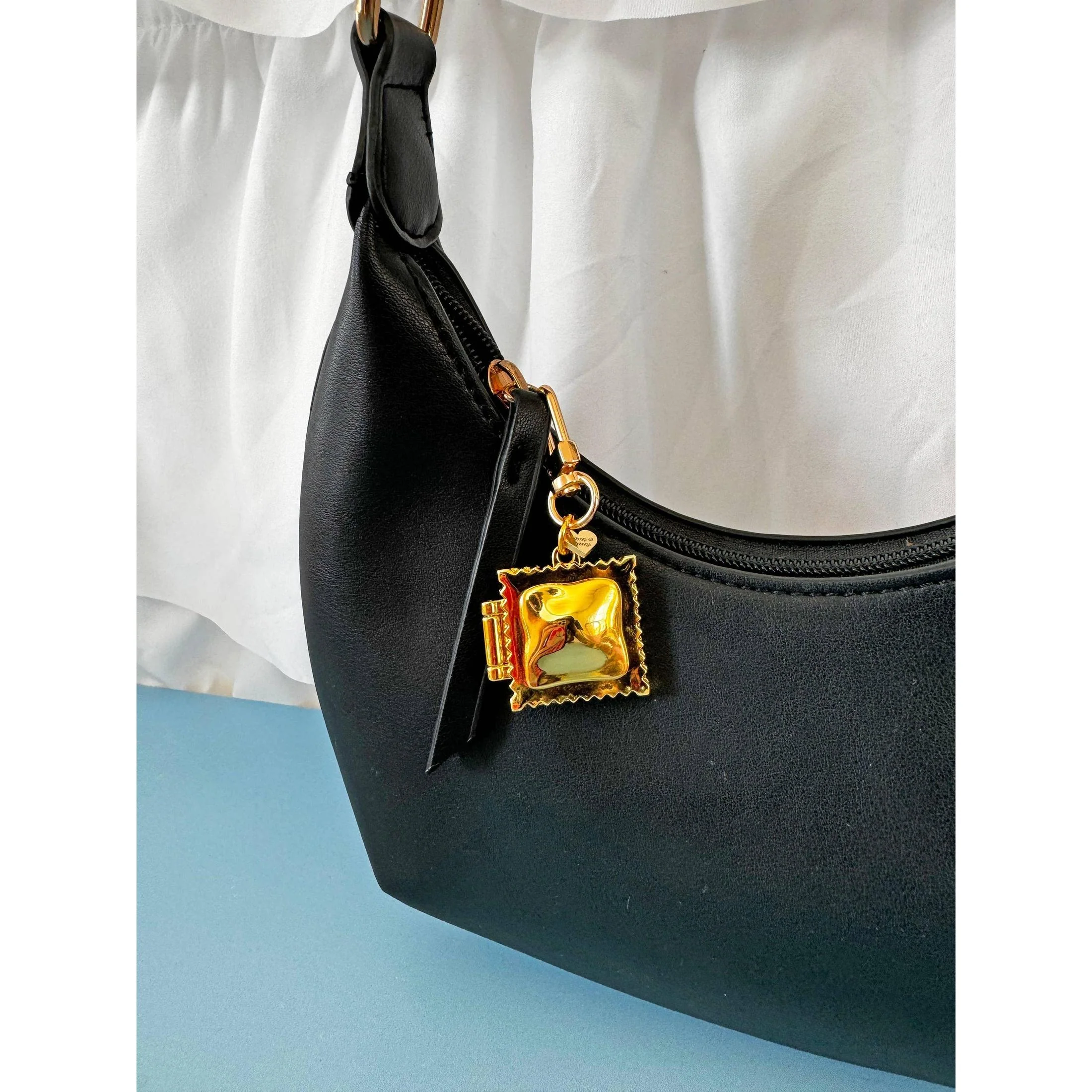 Ravioli Locket Keychain | Tiny Pasta Key Holder in Gold Plated - Image 11