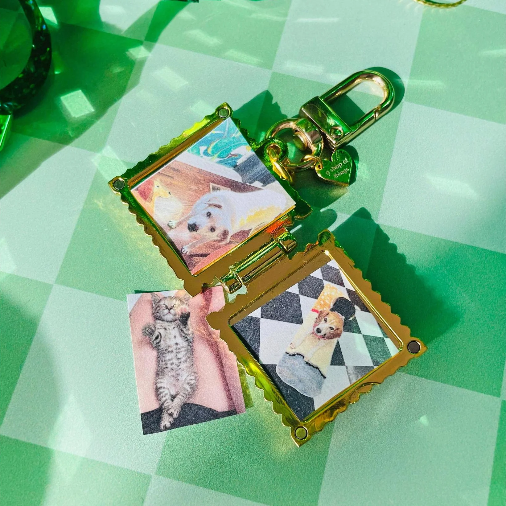 Ravioli Locket Keychain | Tiny Pasta Key Holder in Gold Plated - Image 3
