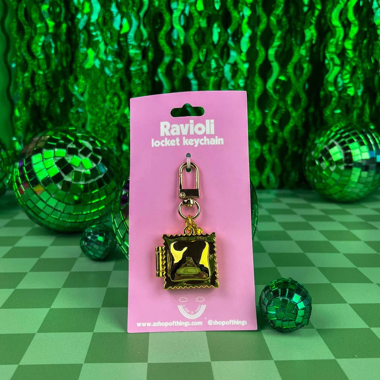 Ravioli Locket Keychain | Tiny Pasta Key Holder in Gold Plated - Image 7