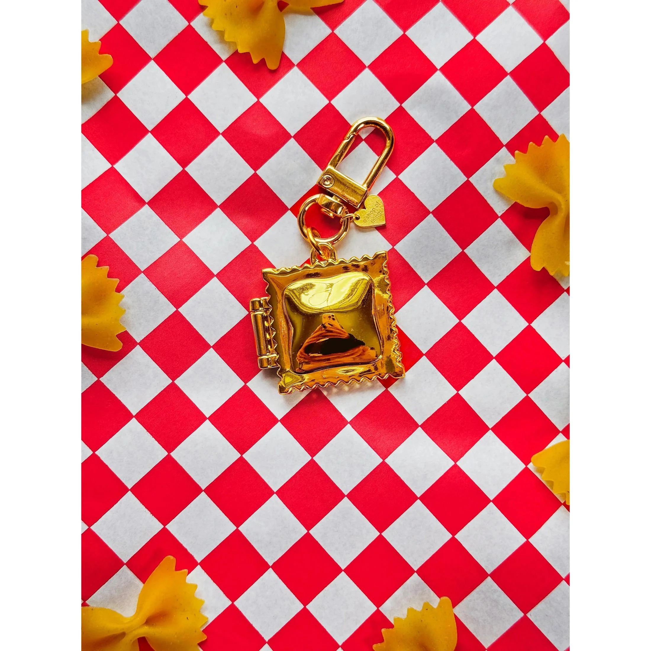 Ravioli Locket Keychain | Tiny Pasta Key Holder in Gold Plated - Image 8