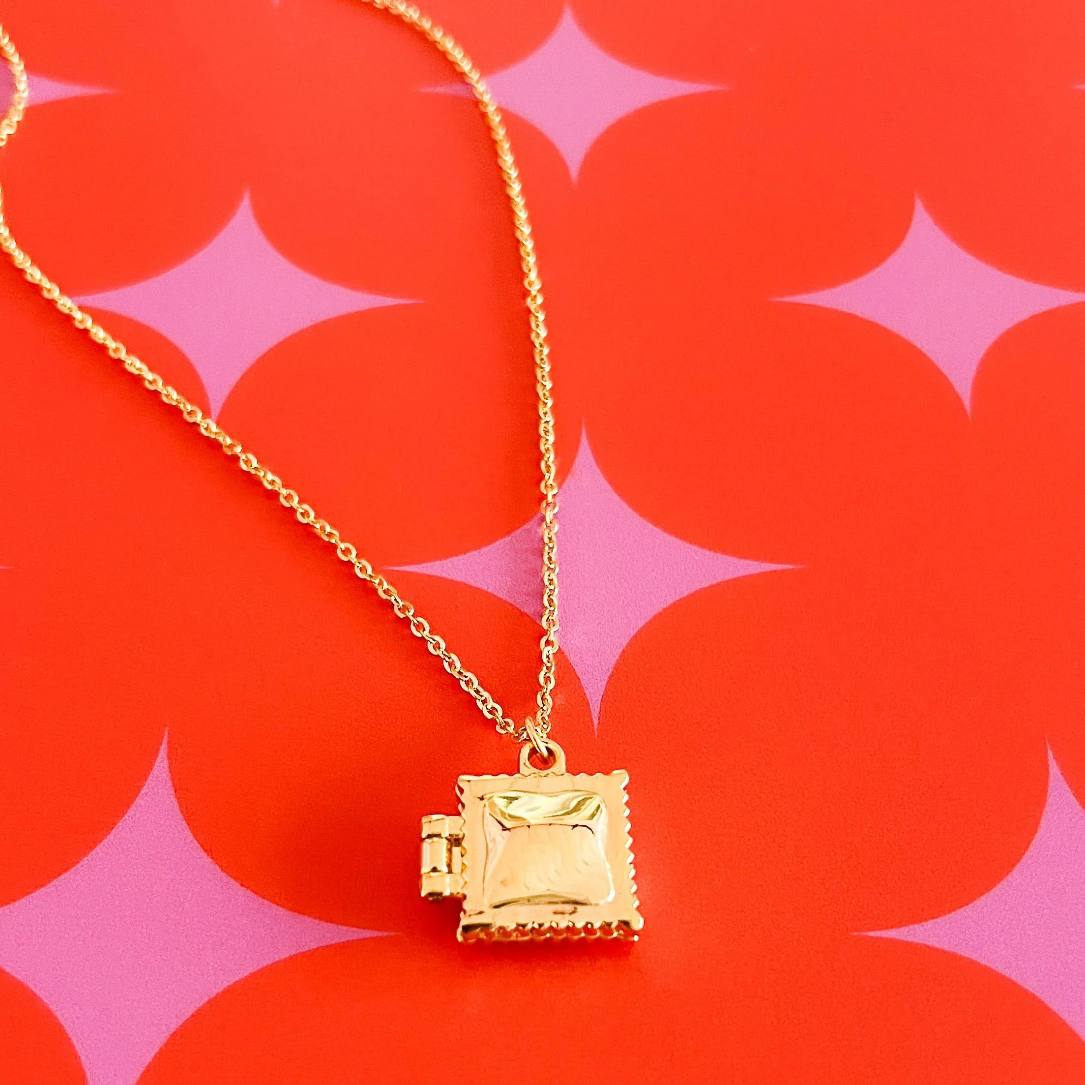 Ravioli Locket Necklace | Gold Plated Pendant Chain Jewelry