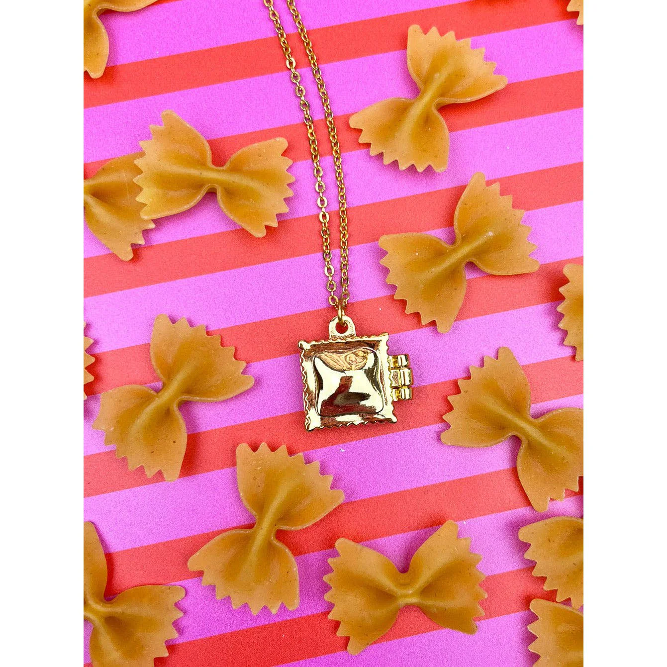 Ravioli Locket Necklace | Gold Plated Pendant Chain Jewelry - Image 3