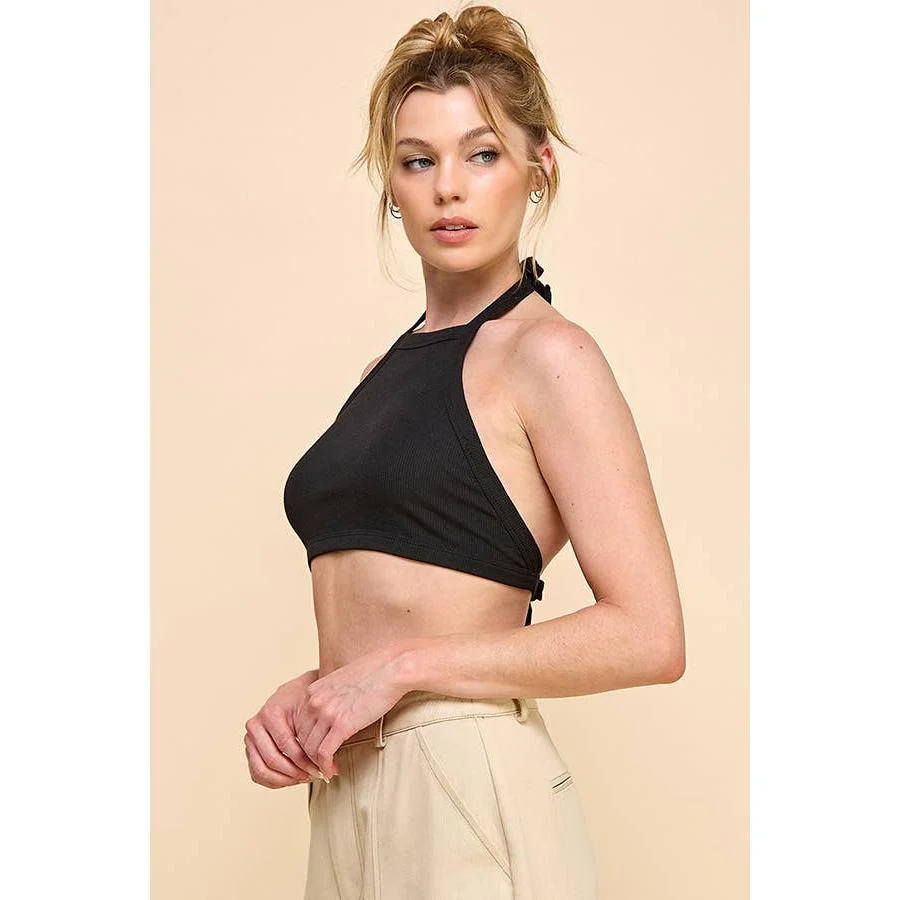 Backless Halter Tie Ribbed Top | Casual Style Cropped Top [Available in Sizes SM-L] - Image 2