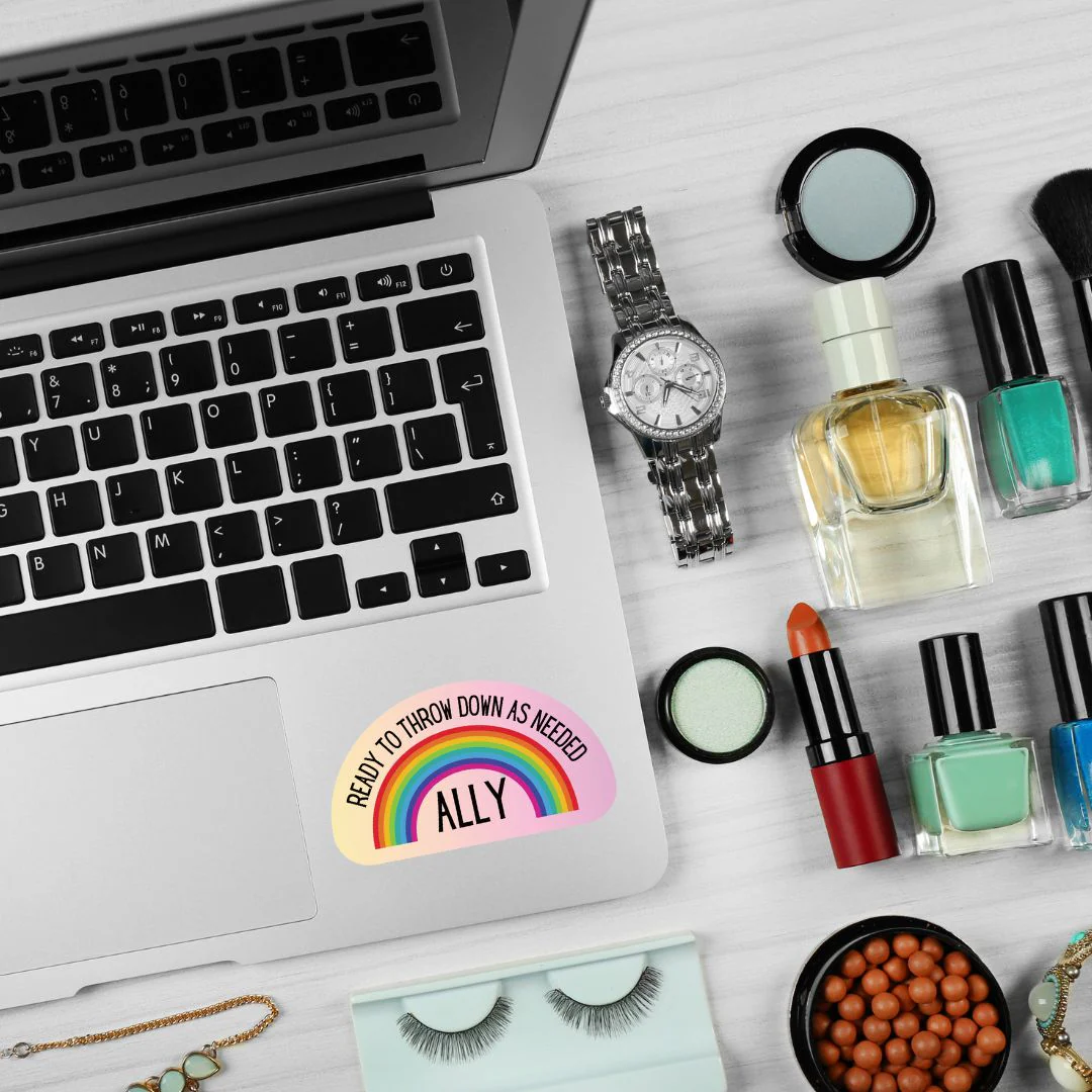 LGBTQ Ally Ready To Throw Down Rainbow Vinyl Sticker - Image 2