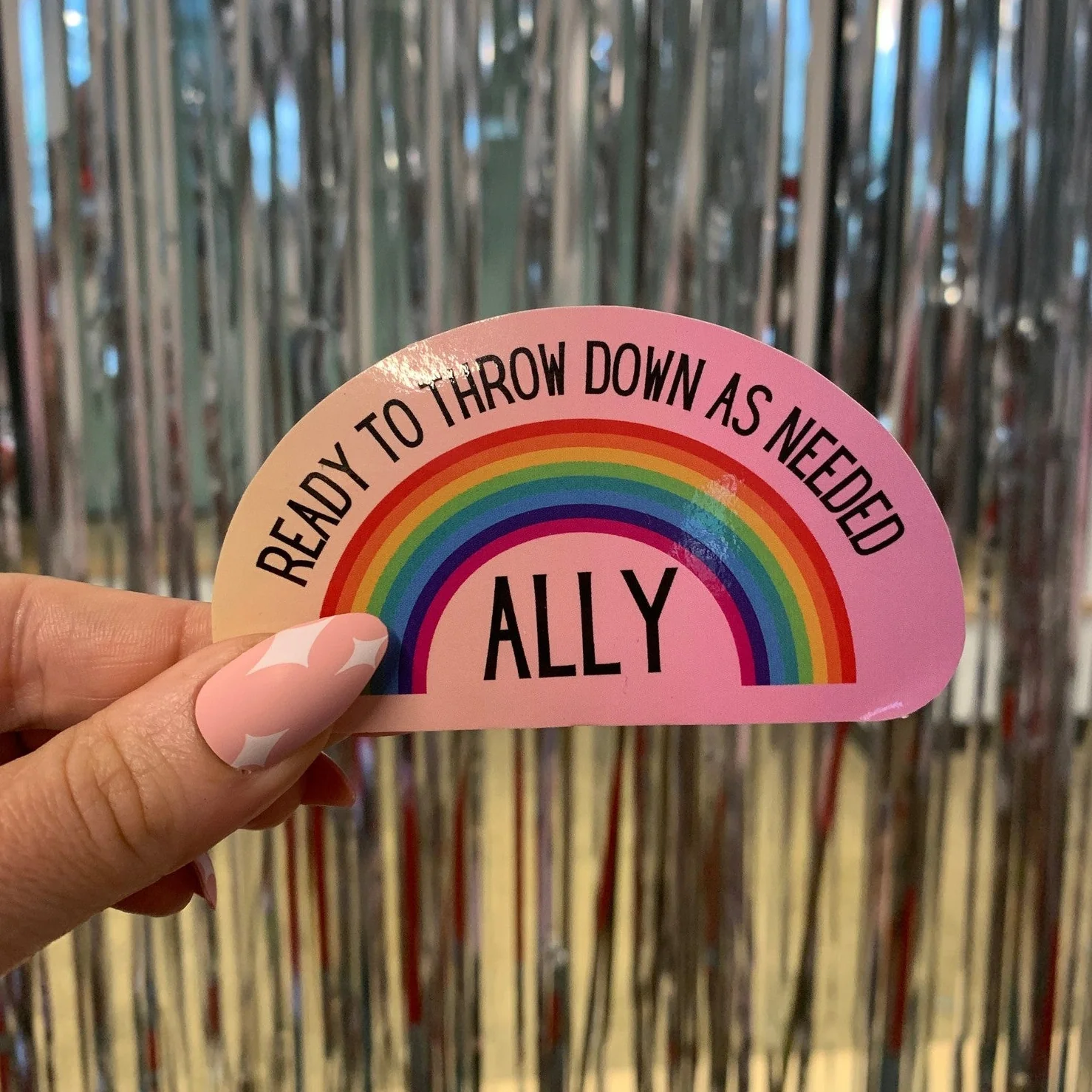 LGBTQ Ally Ready To Throw Down Rainbow Vinyl Sticker - Image 5