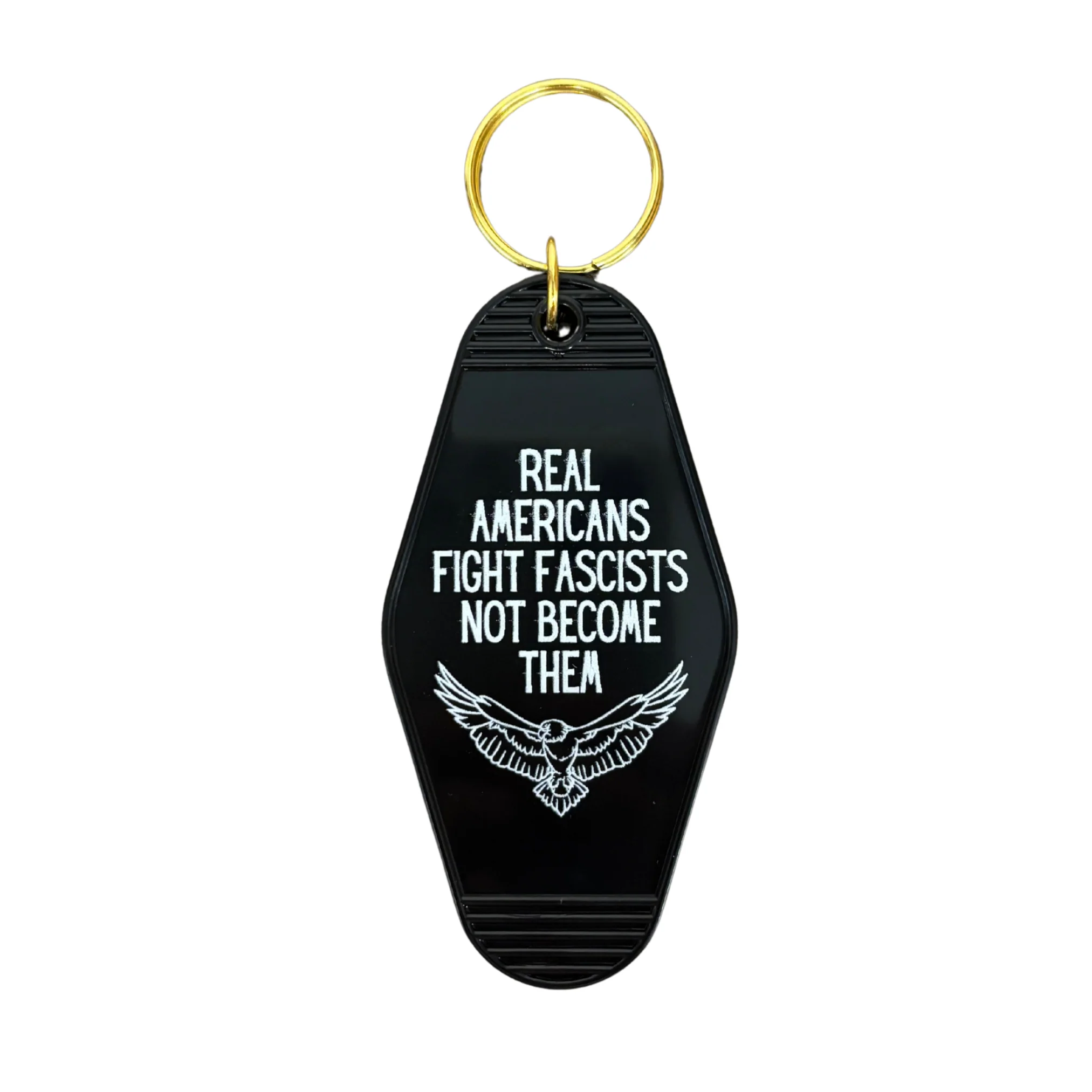 Real Americans Fight Fascists Not Become Them Motel Style Keychain in Black - Image 4