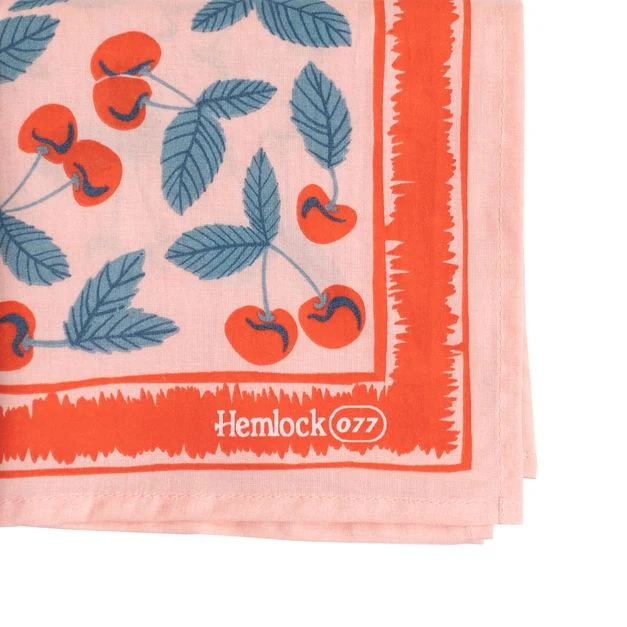 Red Cherries & Green Stems in Pink Bandana | 22" x 22" Premium Cotton - Image 3