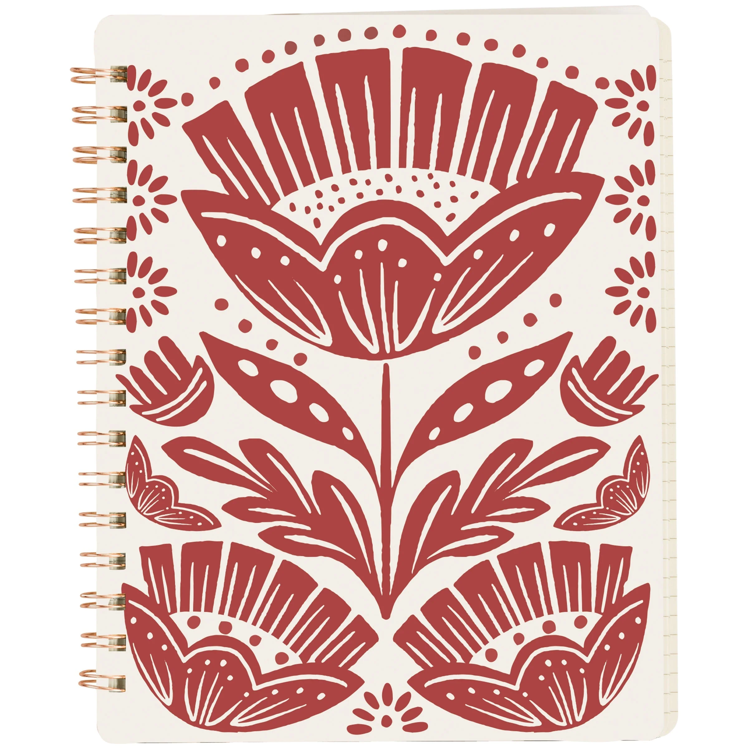 Red Folk Floral Spiral Notebook | Double-Sided  Journal | 120 Lined Pages - Image 5