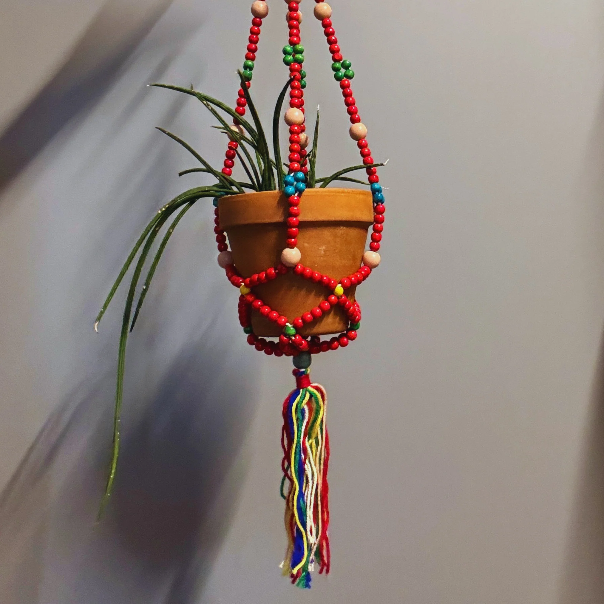 Red Macrame Plant Holder | Boho Hanging Decor Flowerpot Holder - Image 4