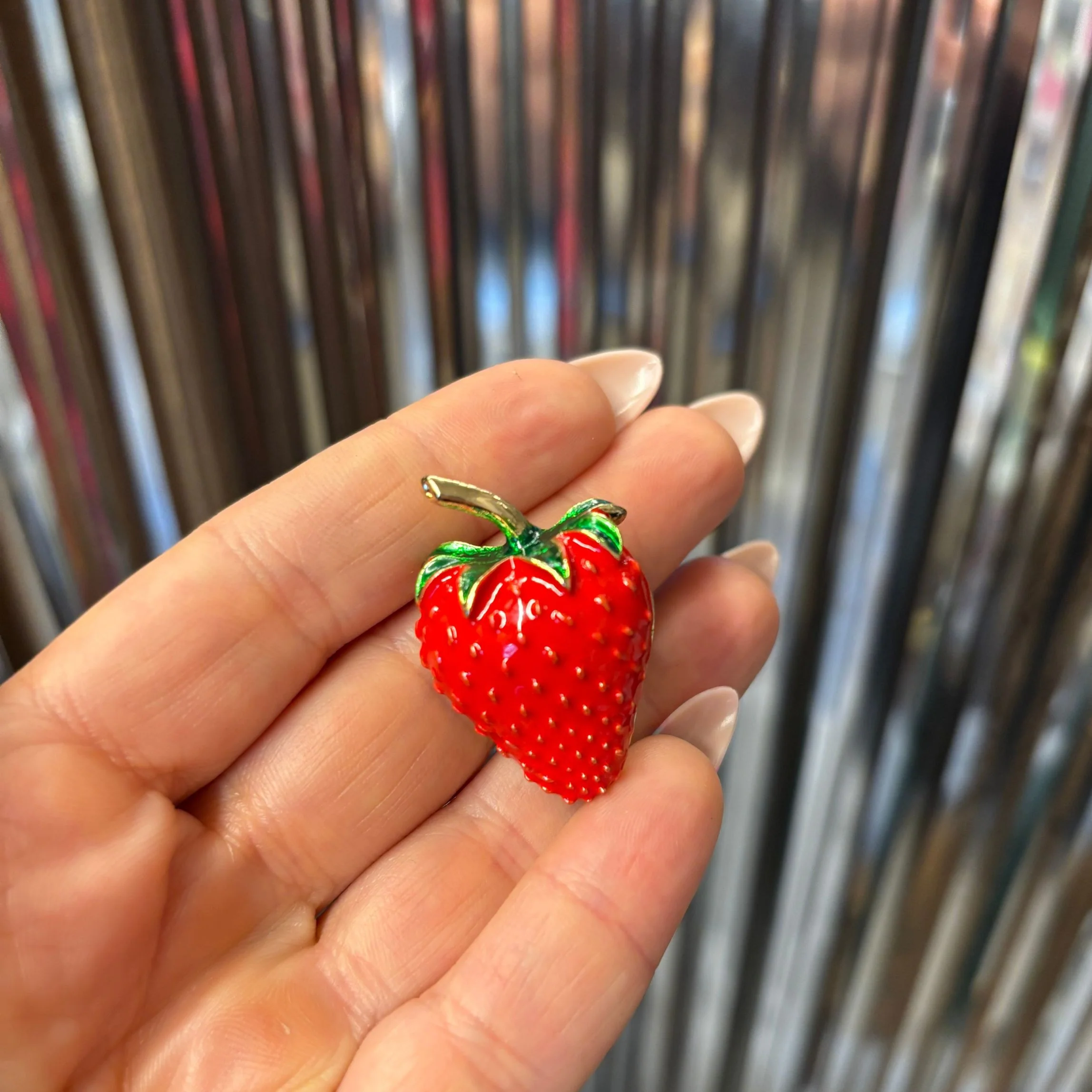 Red Strawberry Brooch | 1.4" Pin in Metal Alloy with Gold Finish - Image 7