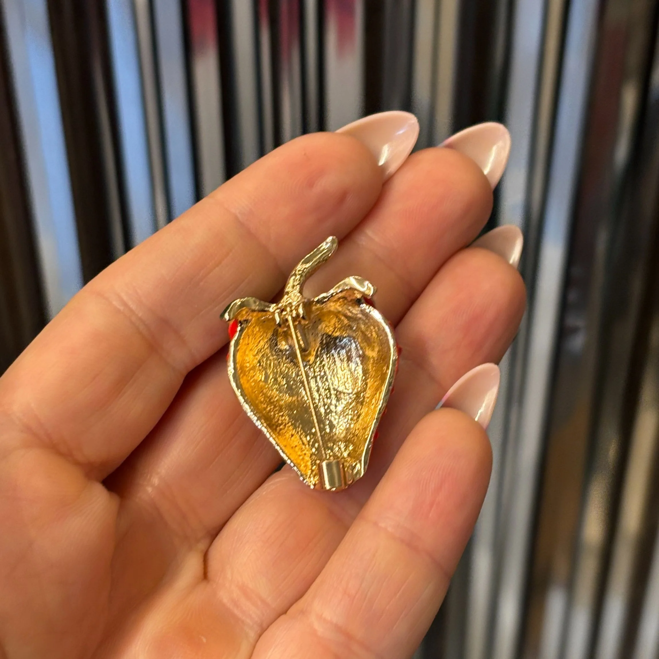 Red Strawberry Brooch | 1.4" Pin in Metal Alloy with Gold Finish - Image 8