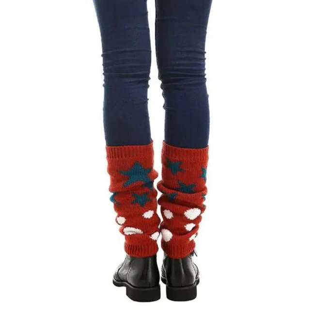 '80s Retro Red Varsity Short Leg Warmers | Stars and Polka Dots Print - Image 3