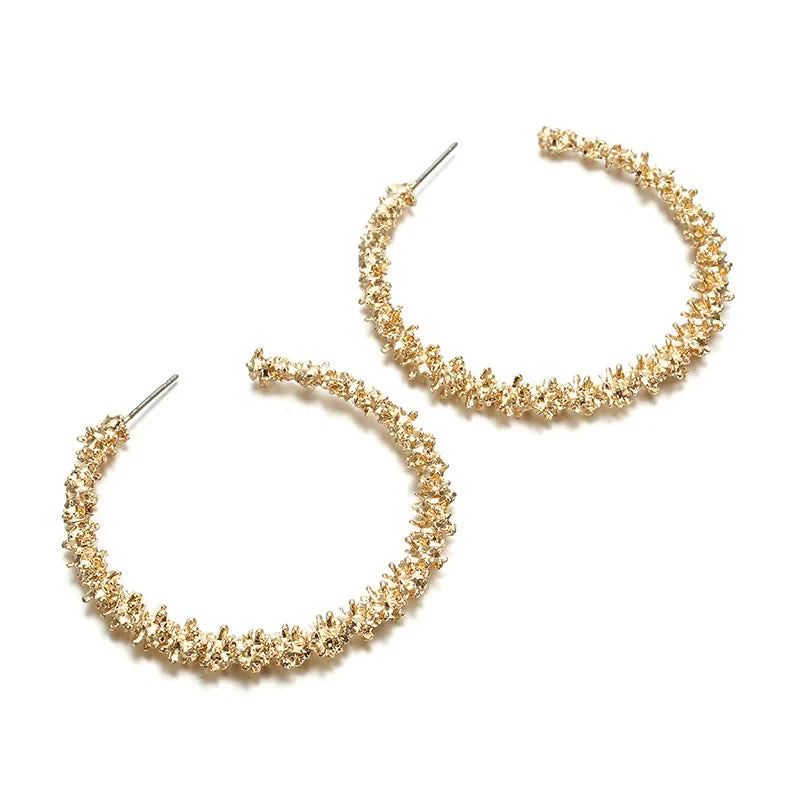 Regal Queen Textured Hoop Earrings (Gold or Silver) - Image 2