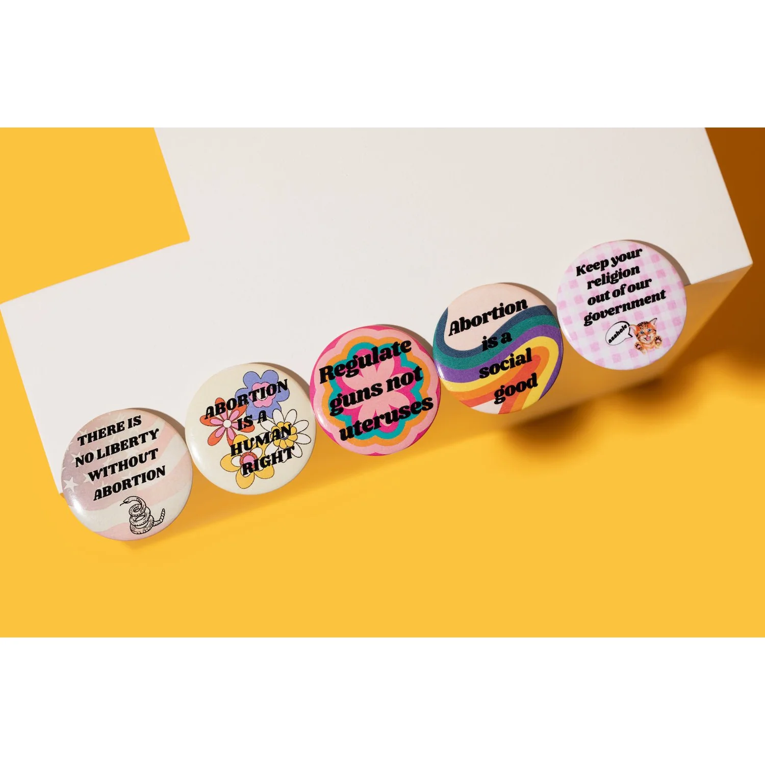 Regulate Guns Not Uteruses 1.25" Button in Groovy Flower Motif - Image 5